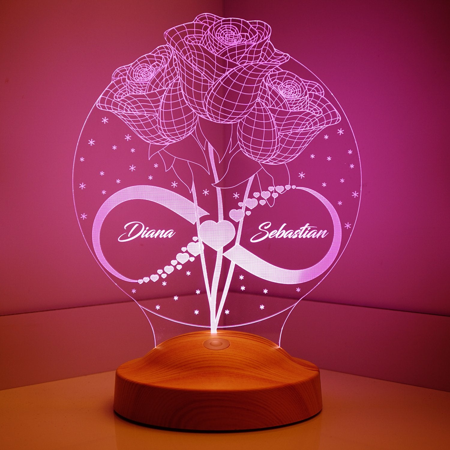 Rosen und Ewigkeit Personalisierte Geschenke Lampe mit Wunschtext