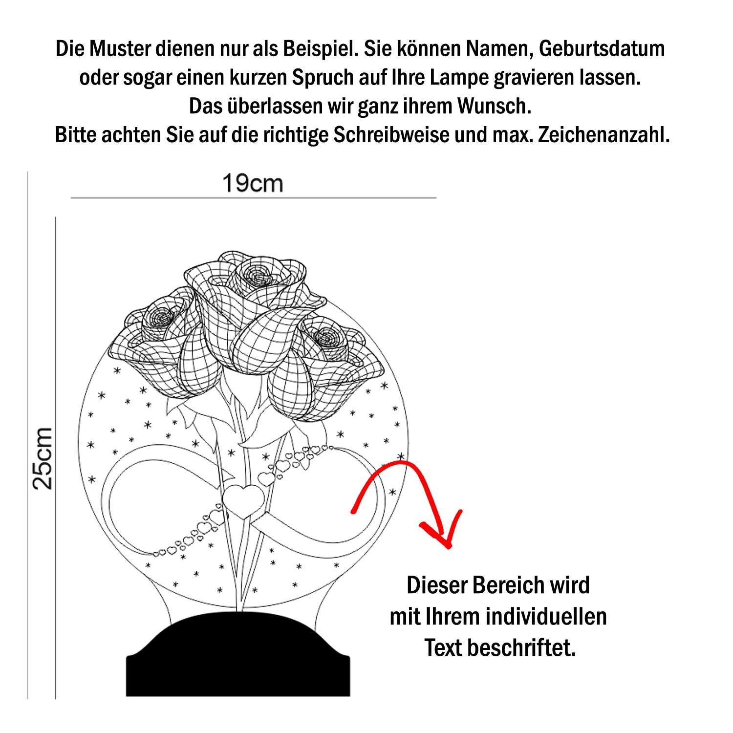 Rosen und Ewigkeit Personalisierte Geschenke Lampe mit Wunschtext