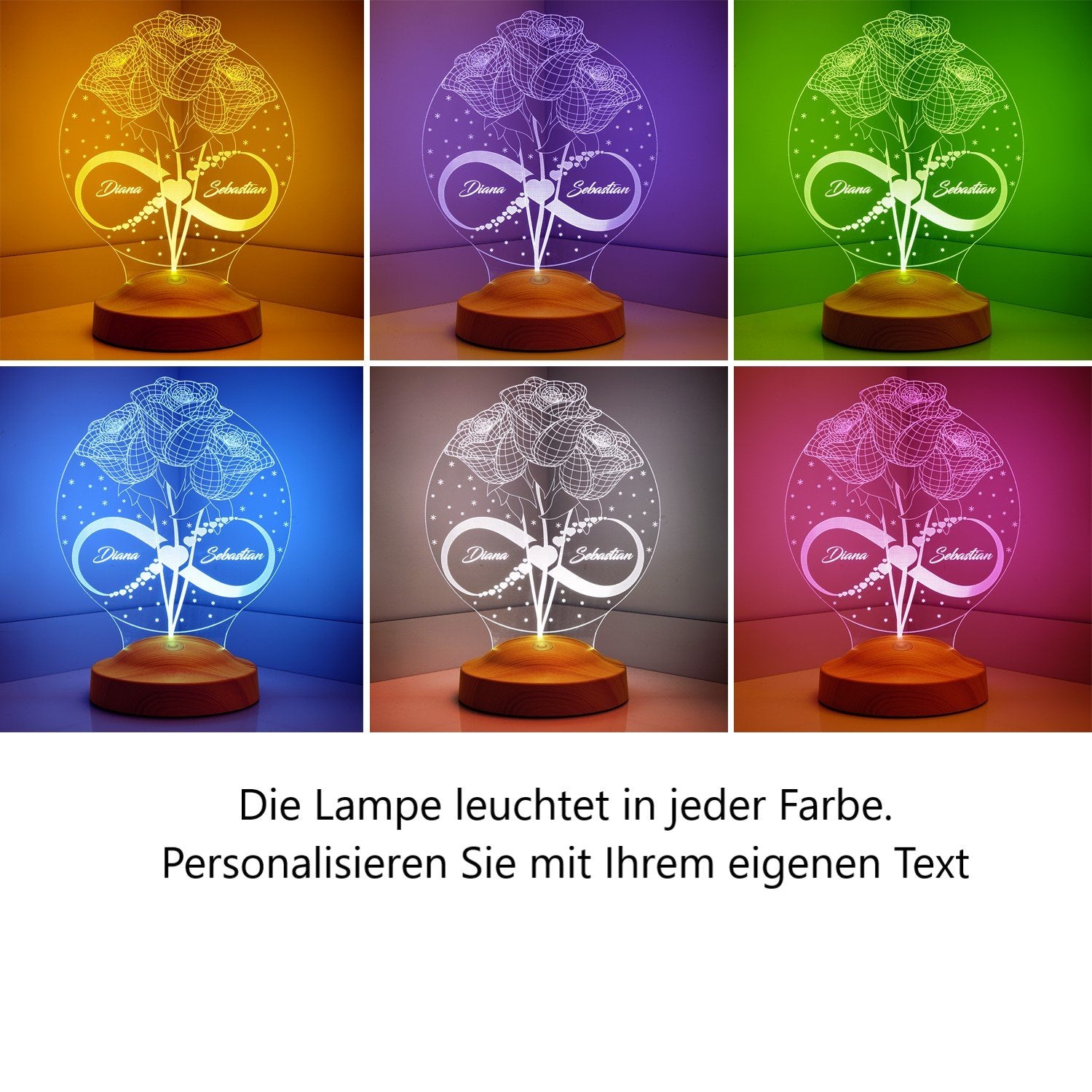 Rosen und Ewigkeit Personalisierte Geschenke Lampe mit Wunschtext
