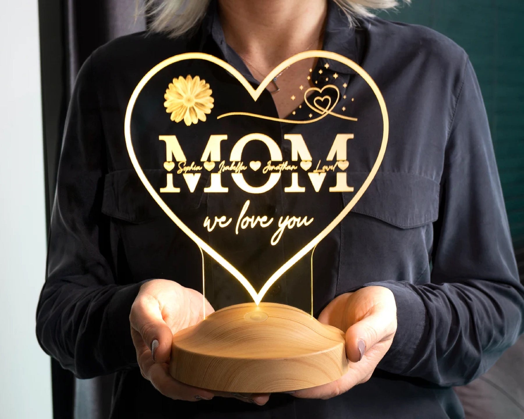 herzförmige personalisierte LED Geschenkelampe für Mutter,Mama mit hochwertigem Lasergravur als Muttertagsgeschenk