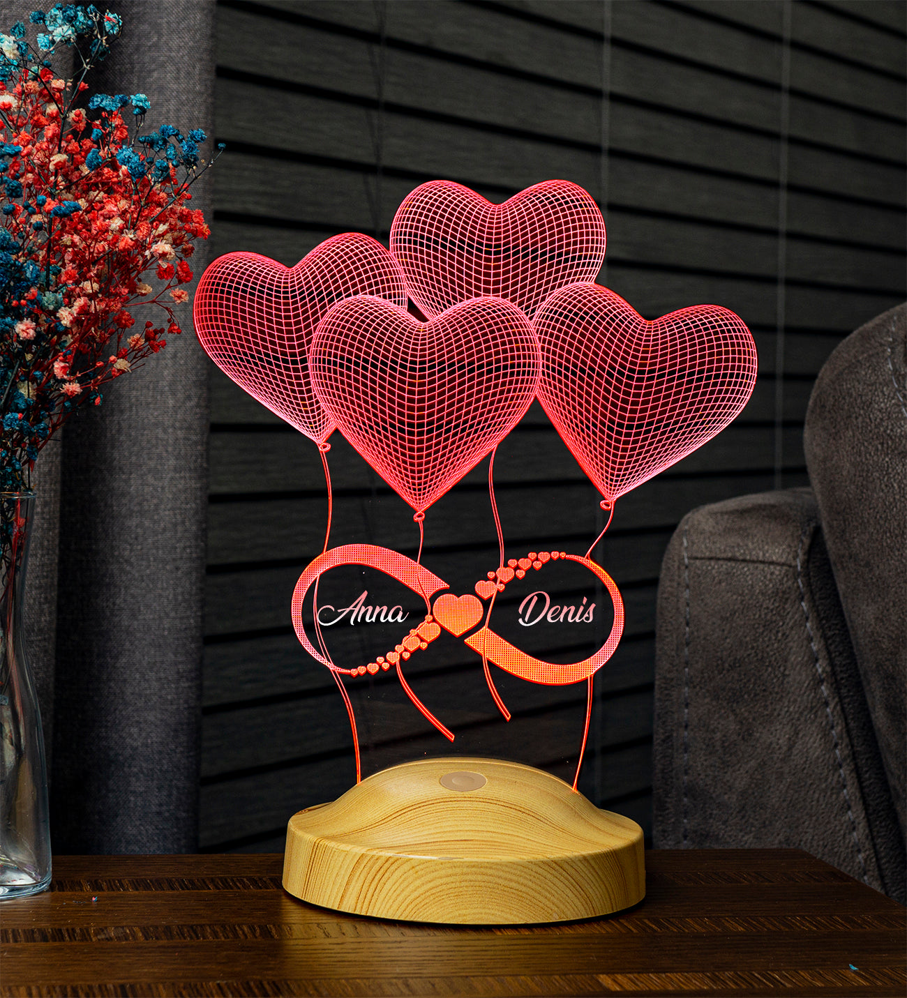 Ballon-Herzen Unendlichkeit Valentinstagsgeschenk Personalisierte Lampe mit Gravur