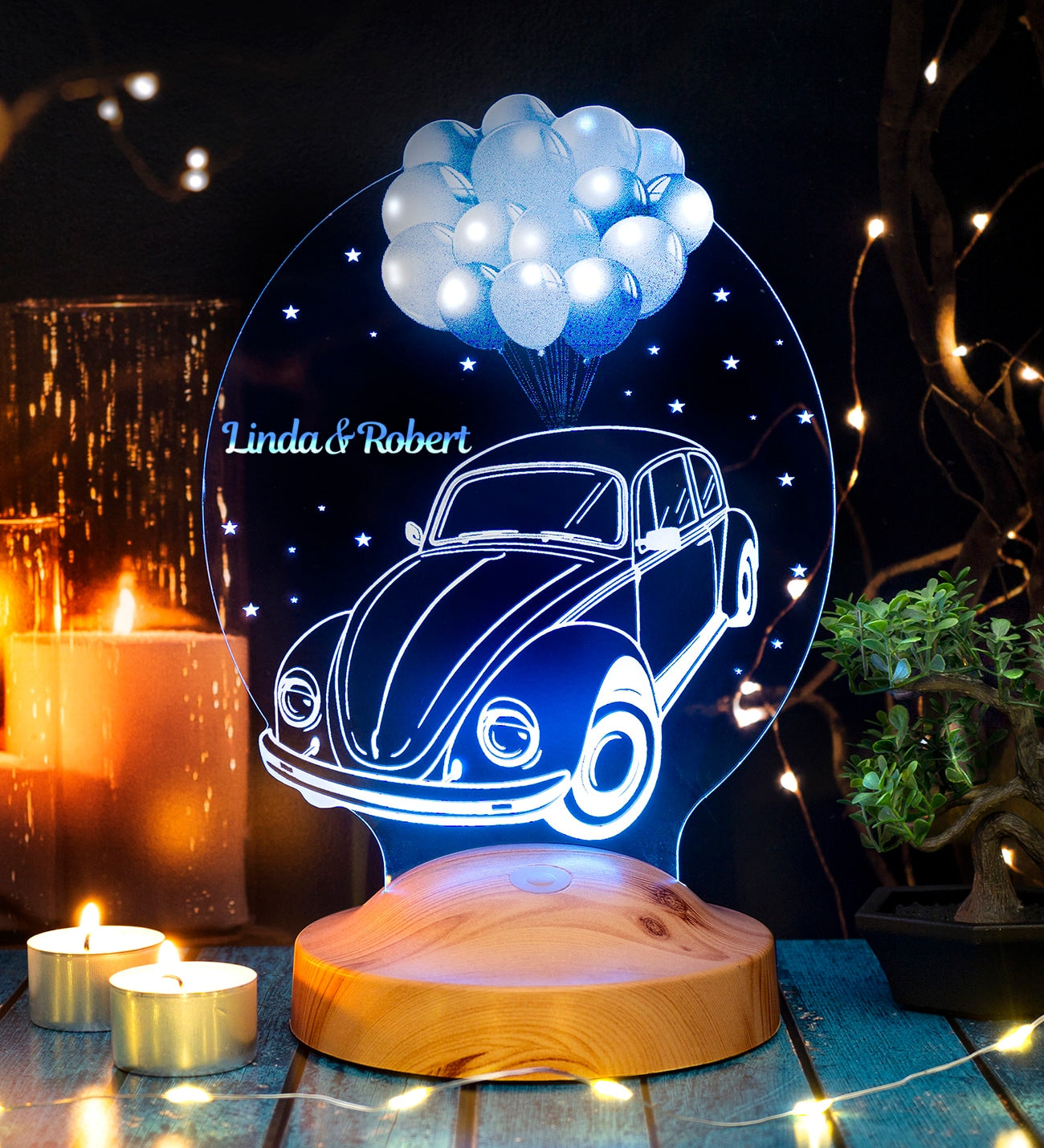 Geschenkartikel Led Lampe mit Gravur, Geschenkidee für Automobil Fans nostalgischer