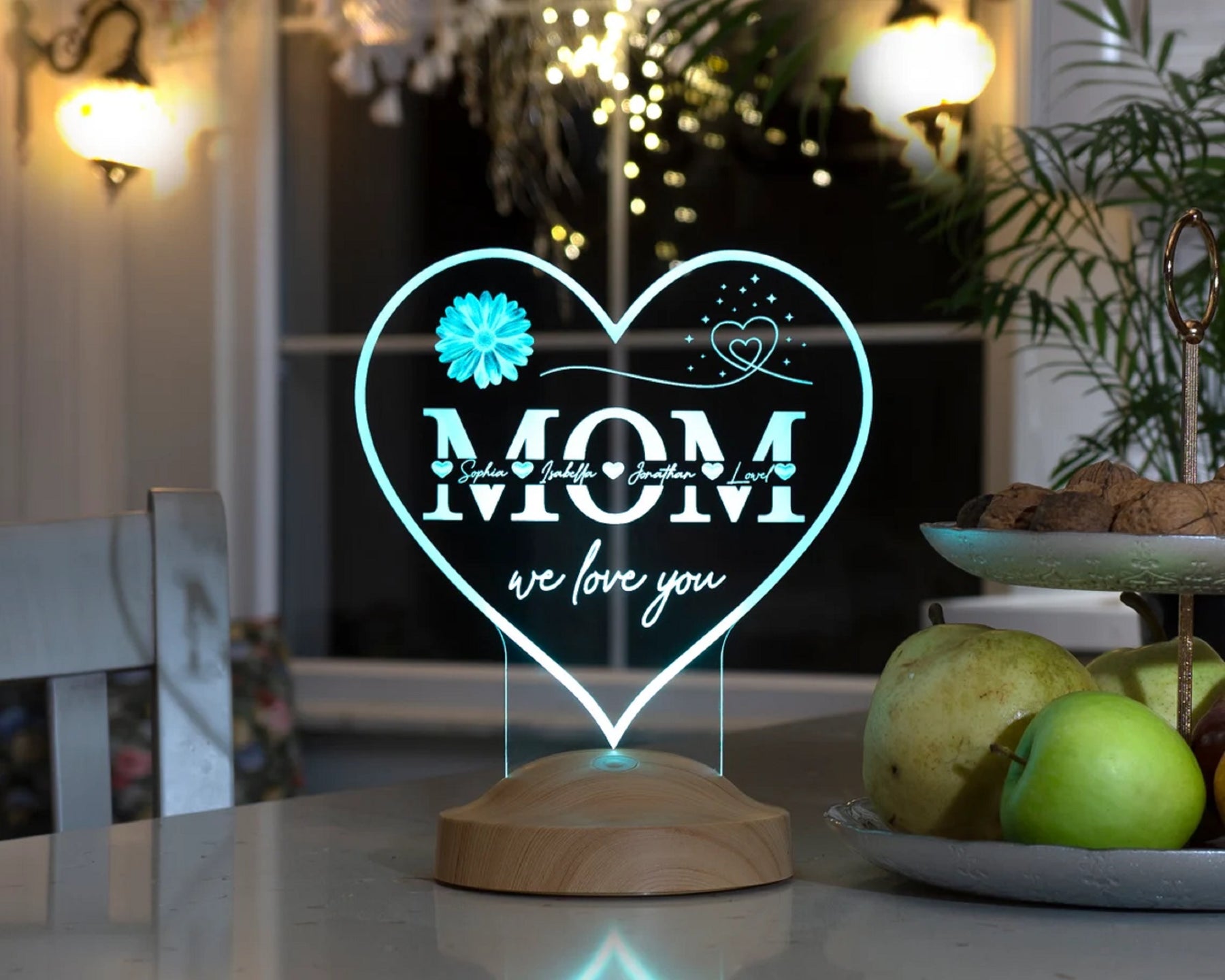 herzförmige personalisierte LED Geschenkelampe für Mutter,Mama mit hochwertigem Lasergravur als Muttertagsgeschenk