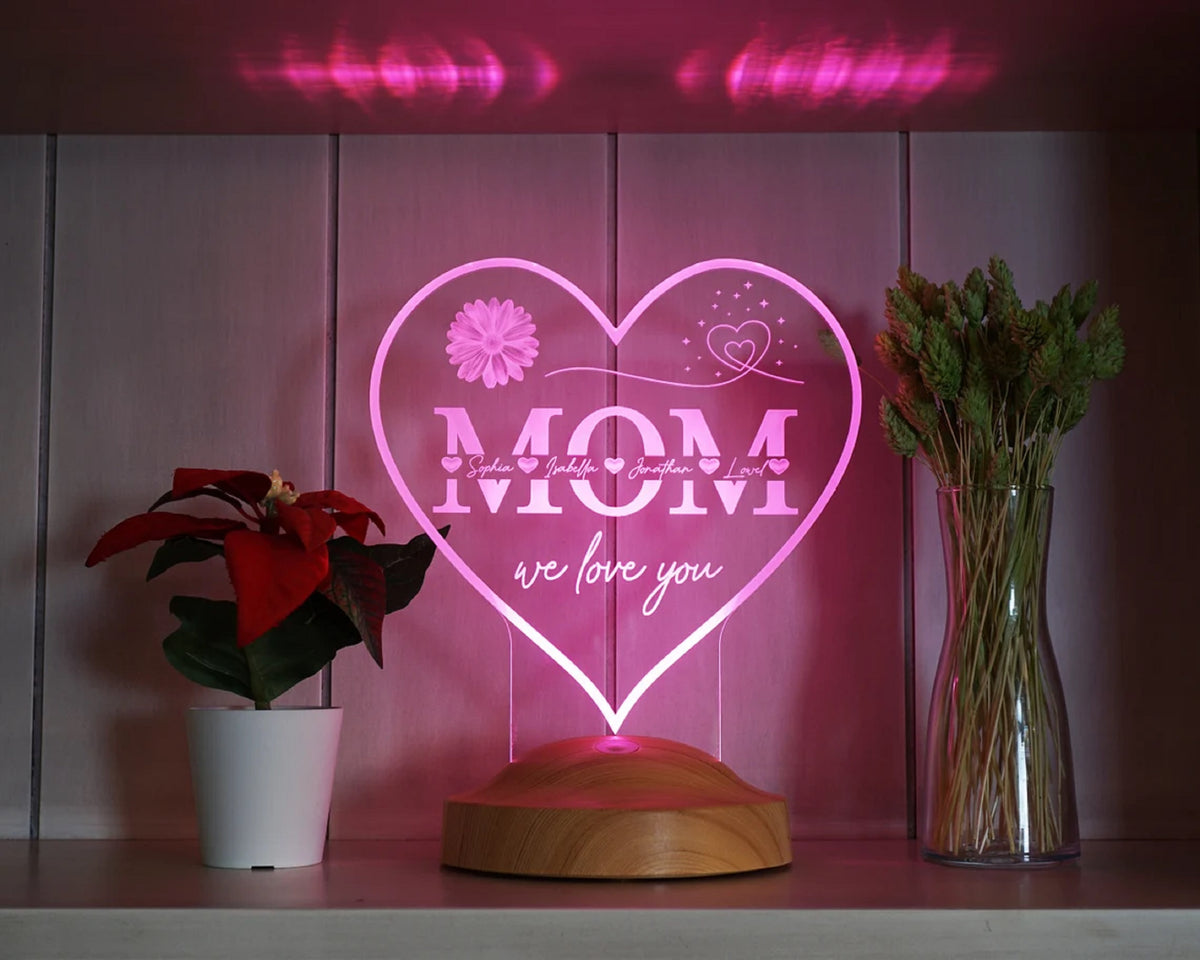 herzförmige personalisierte LED Geschenkelampe für Mutter,Mama mit hochwertigem Lasergravur als Muttertagsgeschenk