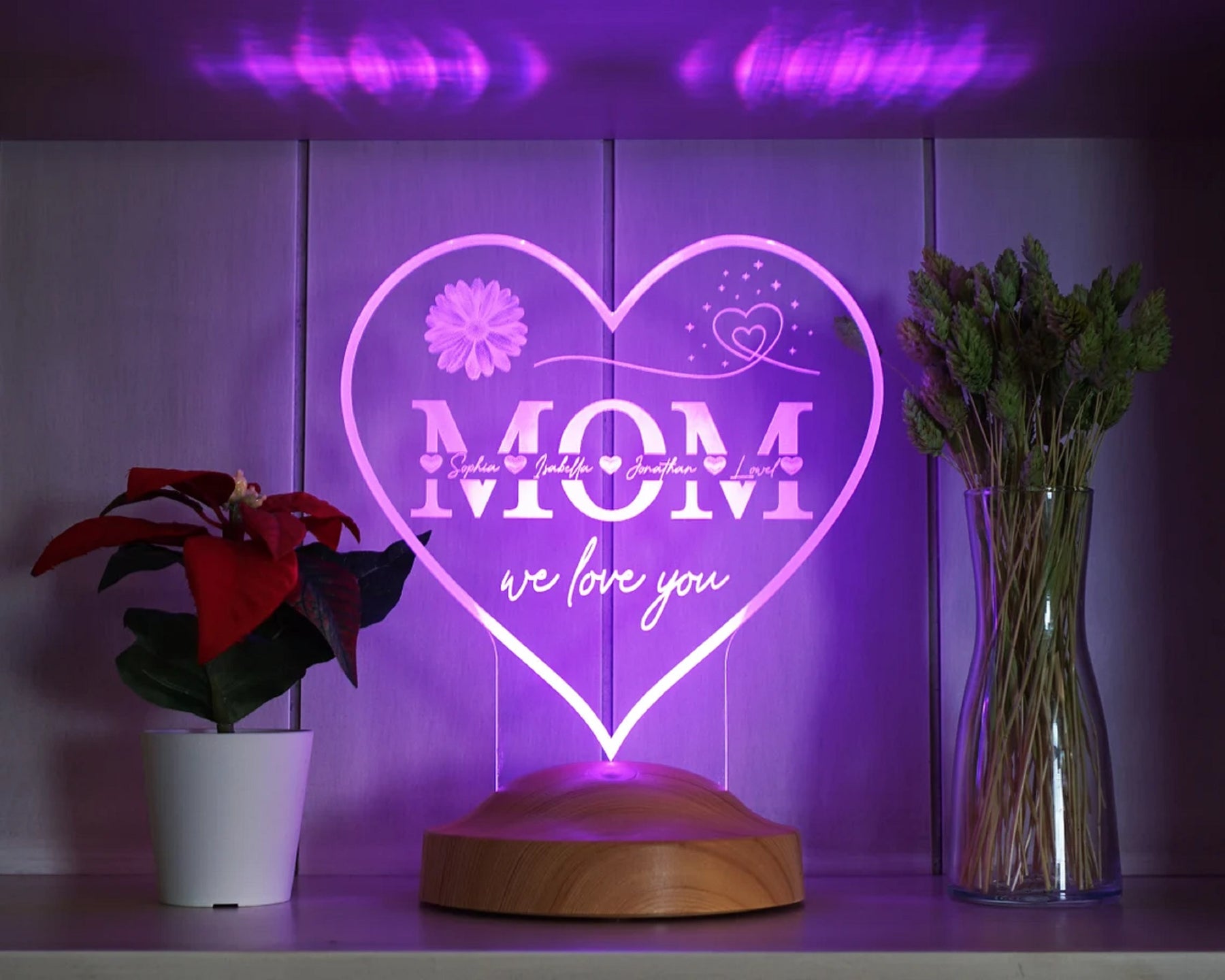 herzförmige personalisierte LED Geschenkelampe für Mutter,Mama mit hochwertigem Lasergravur als Muttertagsgeschenk