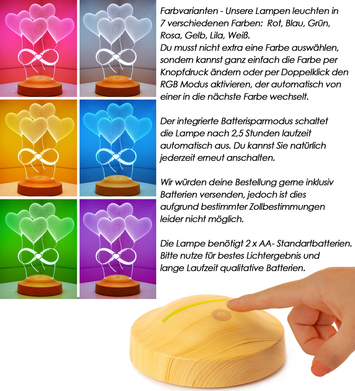 Ballon-Herzen Unendlichkeit Valentinstagsgeschenk Personalisierte Lampe mit Gravur