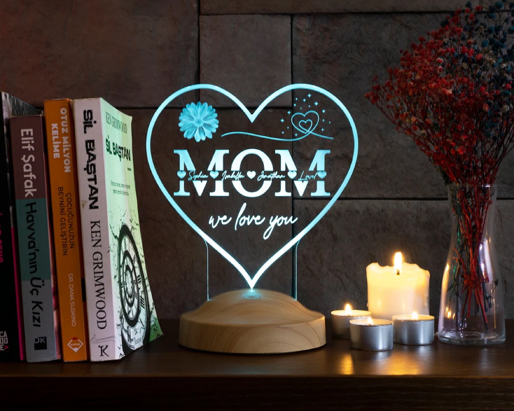 herzförmige personalisierte LED Geschenkelampe für Mutter,Mama mit hochwertigem Lasergravur als Muttertagsgeschenk