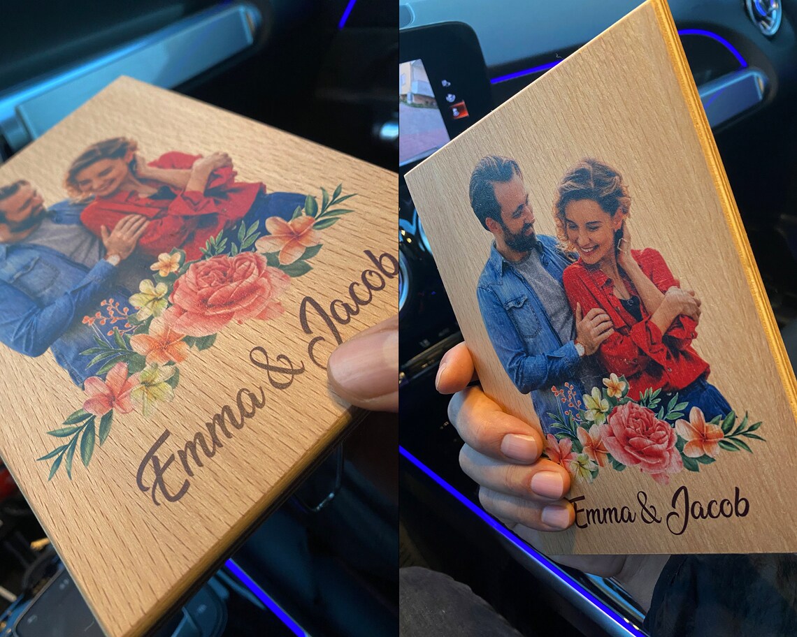 Personalisiertes Fotogeschenk auf Massivholz für besondere Glücksmomente 15x21cm