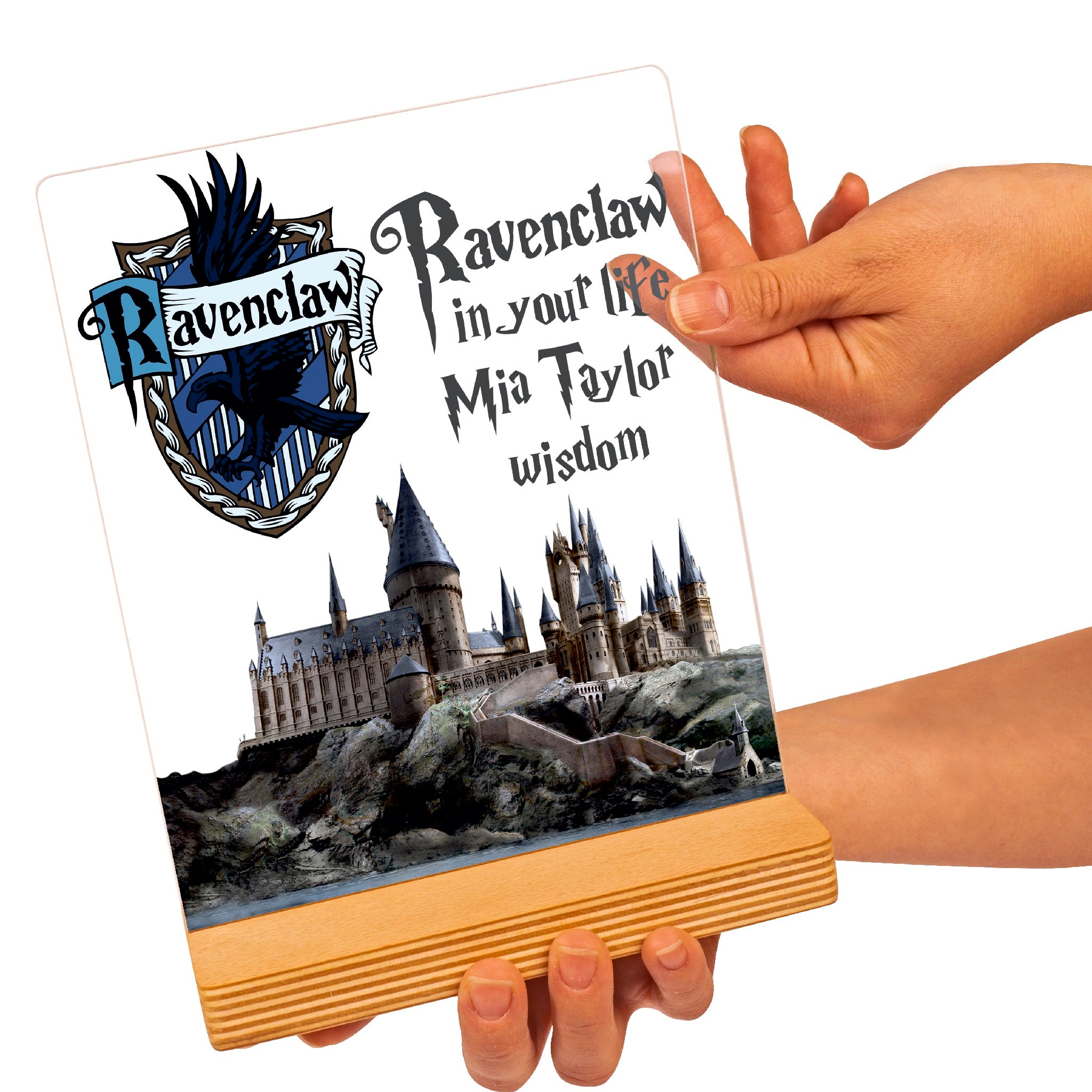 Personalisiertes Harry Potter Ravenclaw Hogwarts Geschenk mit UV-Druck Holzaufsteller & Geschenkbox
