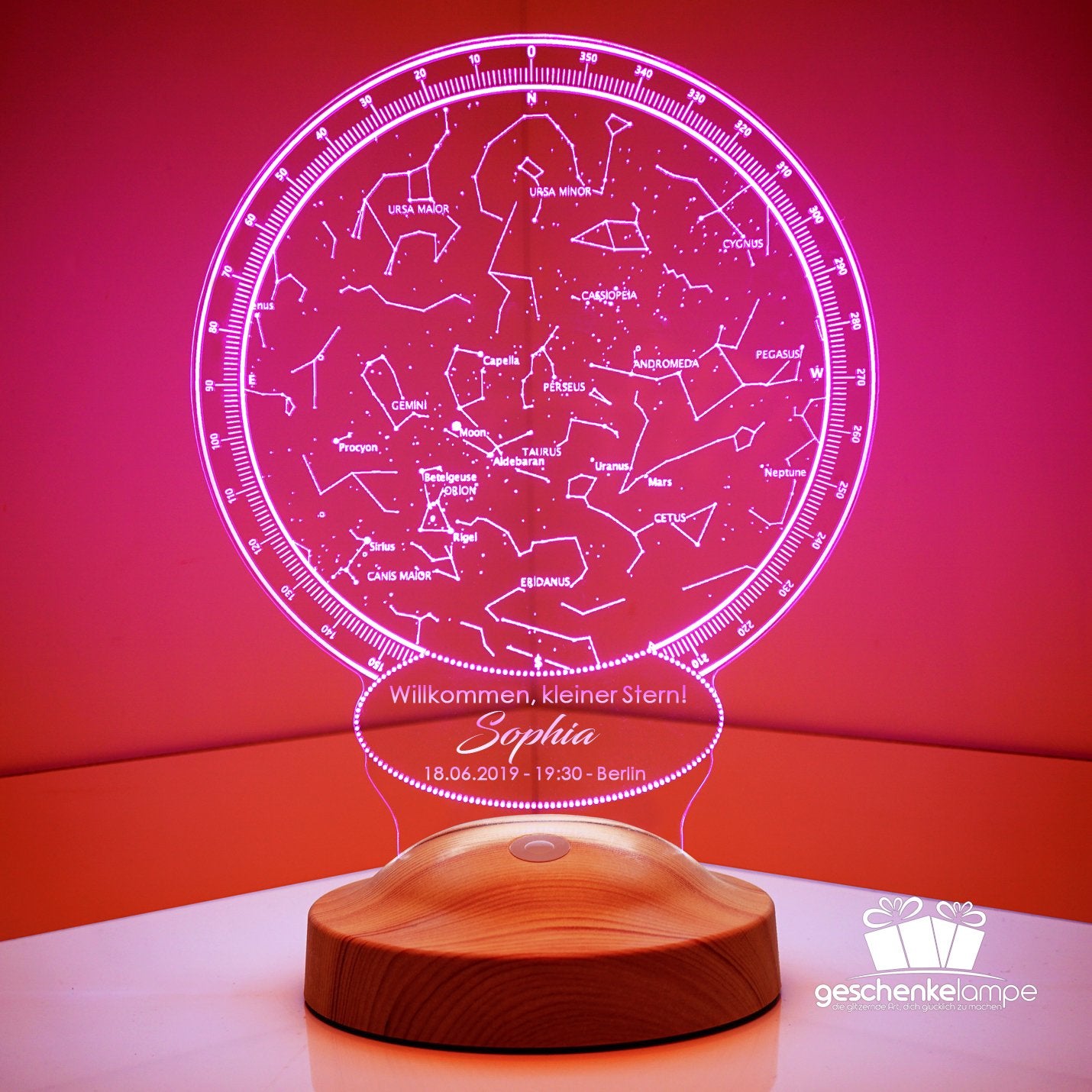 Die Persönliche Stern Lampe zur Geburt mit Wunschtext
