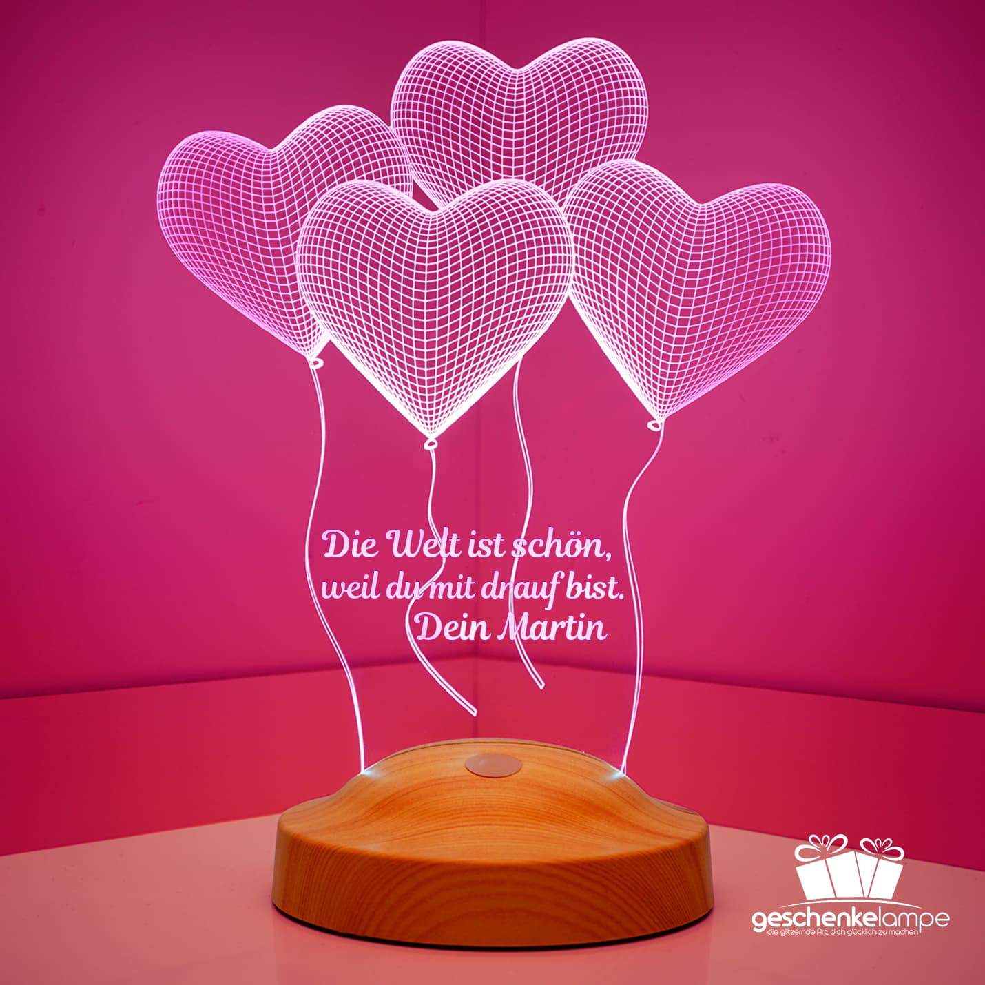 Vier Herzen Personalisierte Geschenke Lampe mit Wunschtext