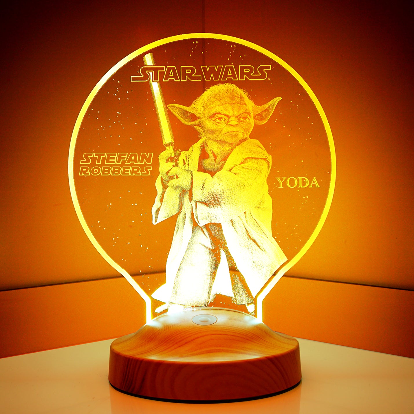 Master Yoda Mandalorian Star-Wars Lampe 3D Vision LED Nachtlicht mit Wunschtext