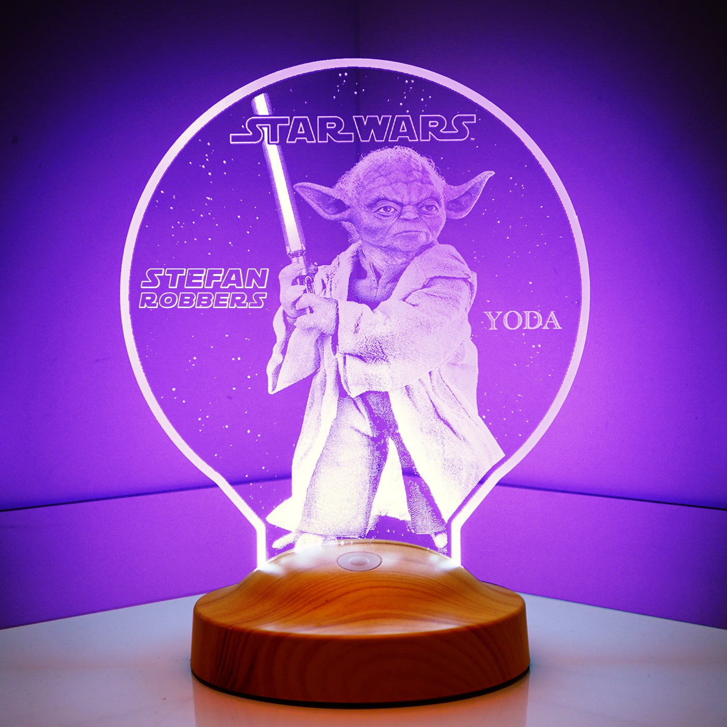 Master Yoda Mandalorian Star-Wars Lampe 3D Vision LED Nachtlicht mit Wunschtext