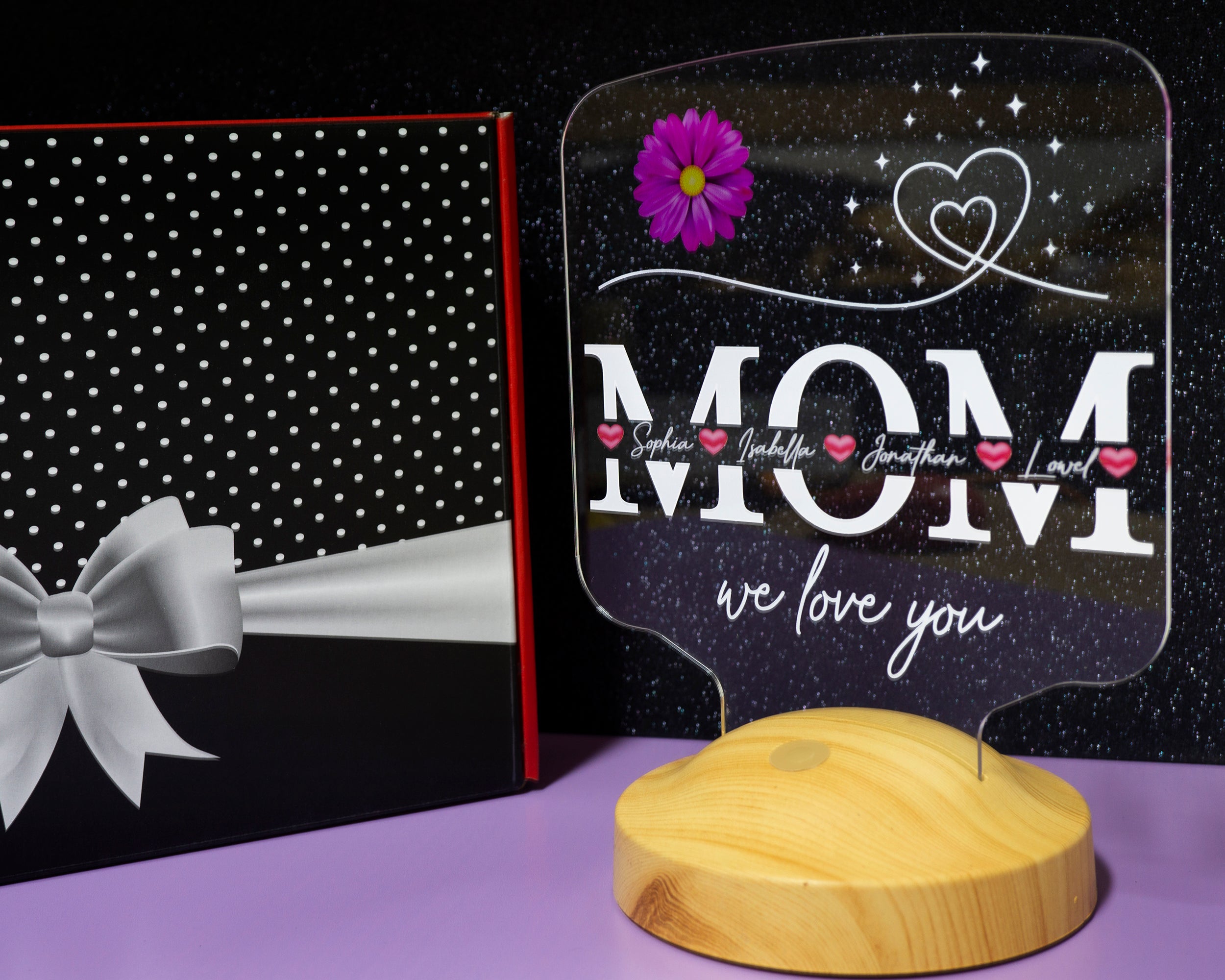 personalisierte LED Geschenkelampe für Mutter, Mama mit hochwertigem Lasergravur als Muttertagsgeschenk