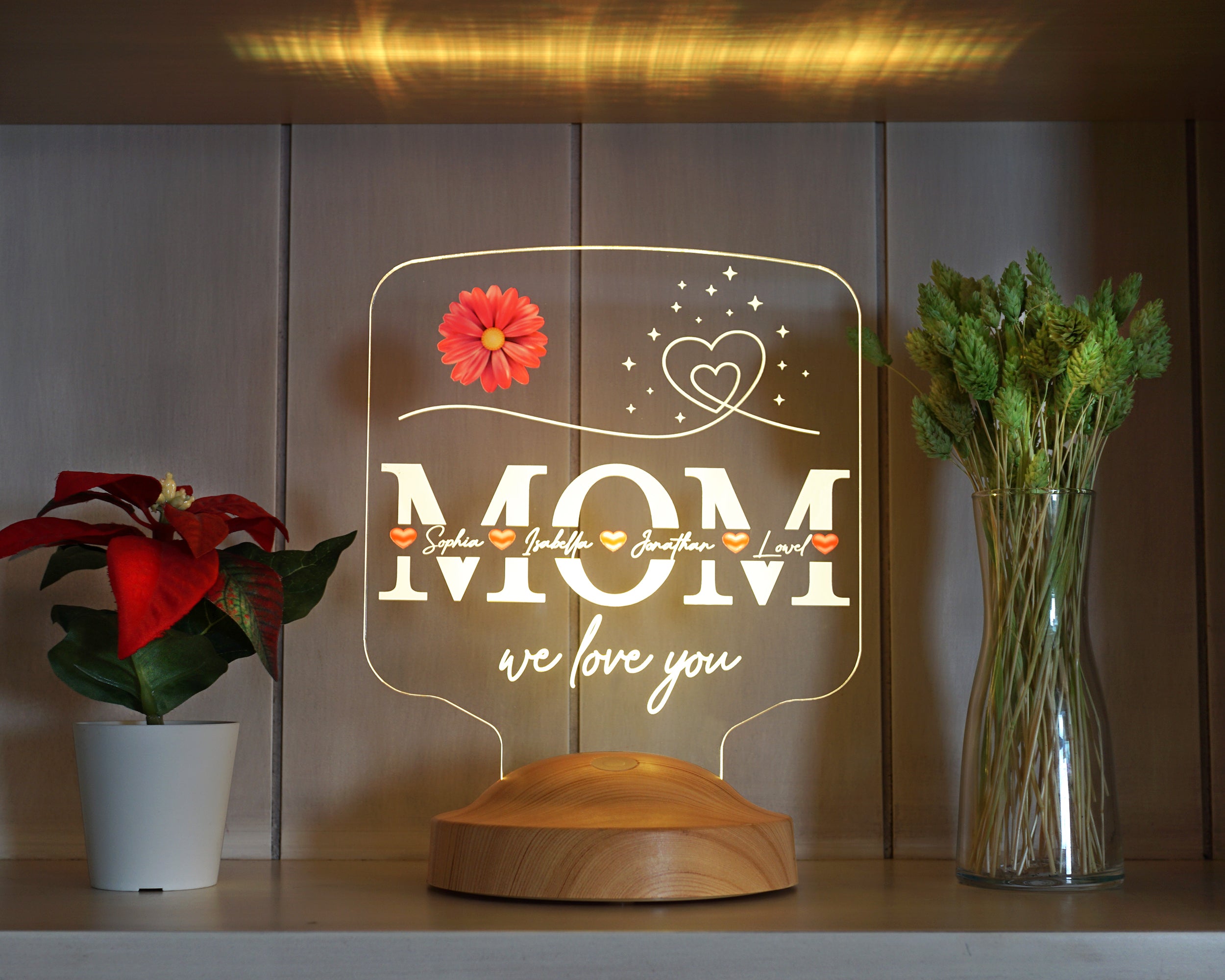 personalisierte LED Geschenkelampe für Mutter, Mama mit hochwertigem Lasergravur als Muttertagsgeschenk