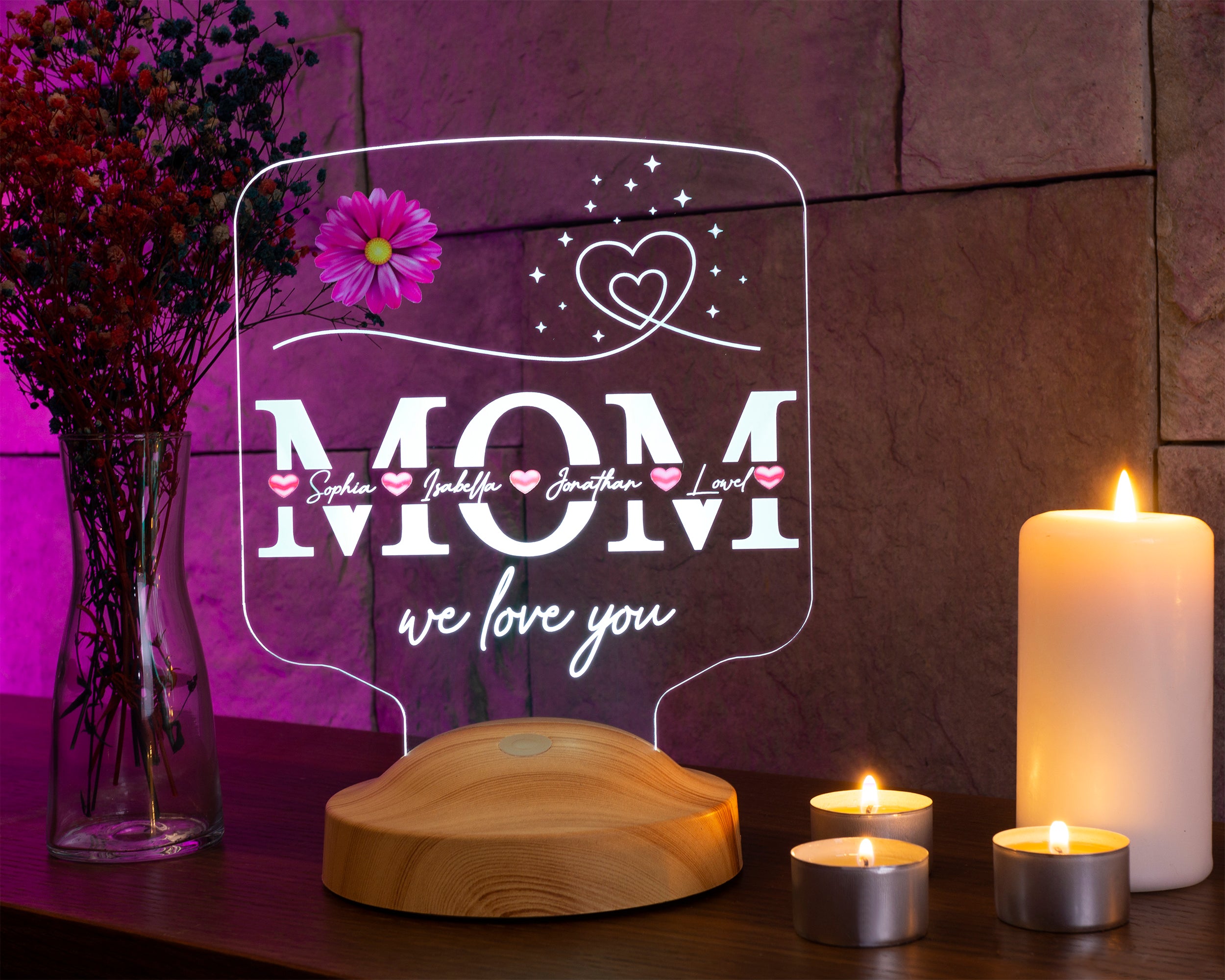 personalisierte LED Geschenkelampe für Mutter, Mama mit hochwertigem Lasergravur als Muttertagsgeschenk