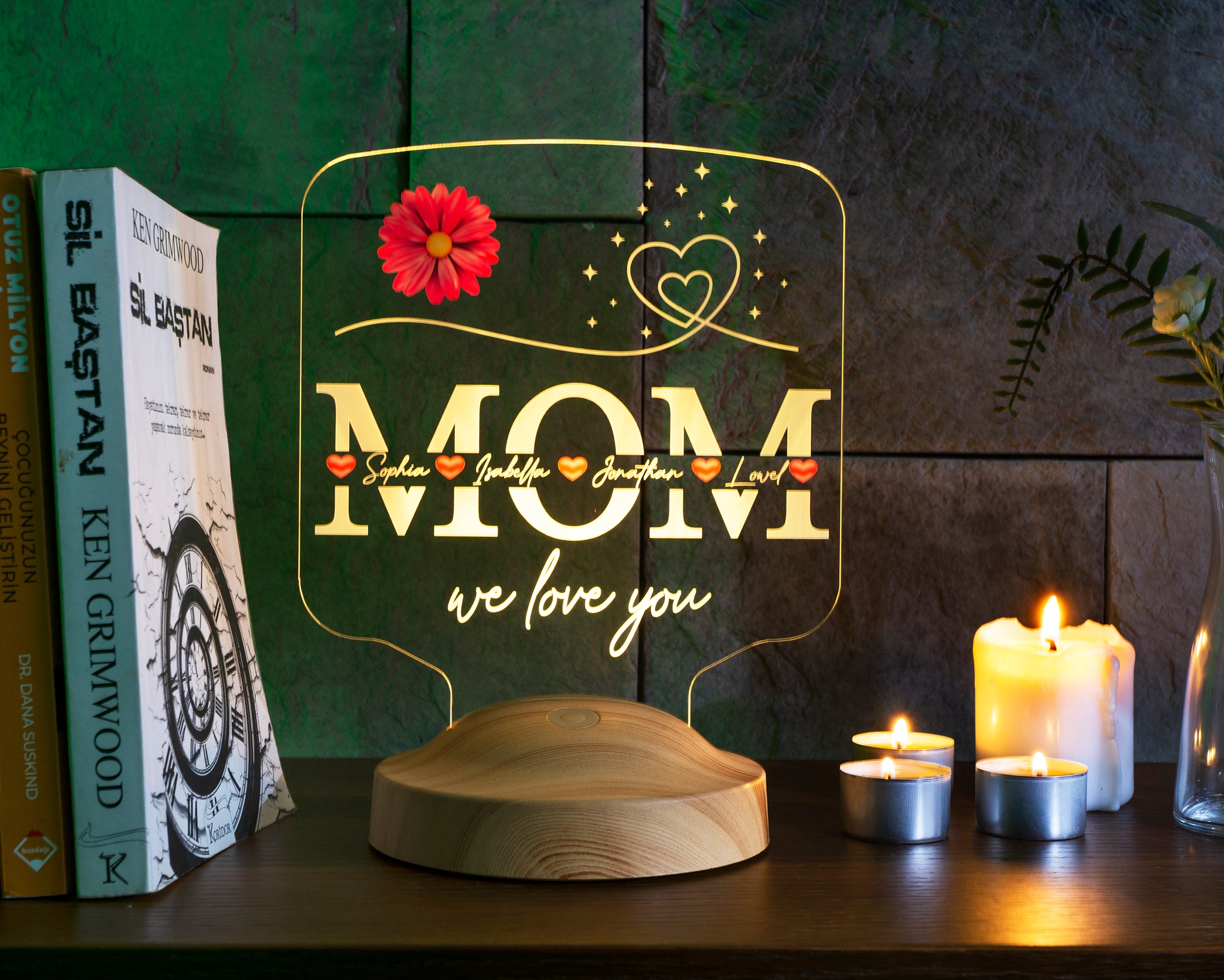 personalisierte LED Geschenkelampe für Mutter, Mama mit hochwertigem Lasergravur als Muttertagsgeschenk