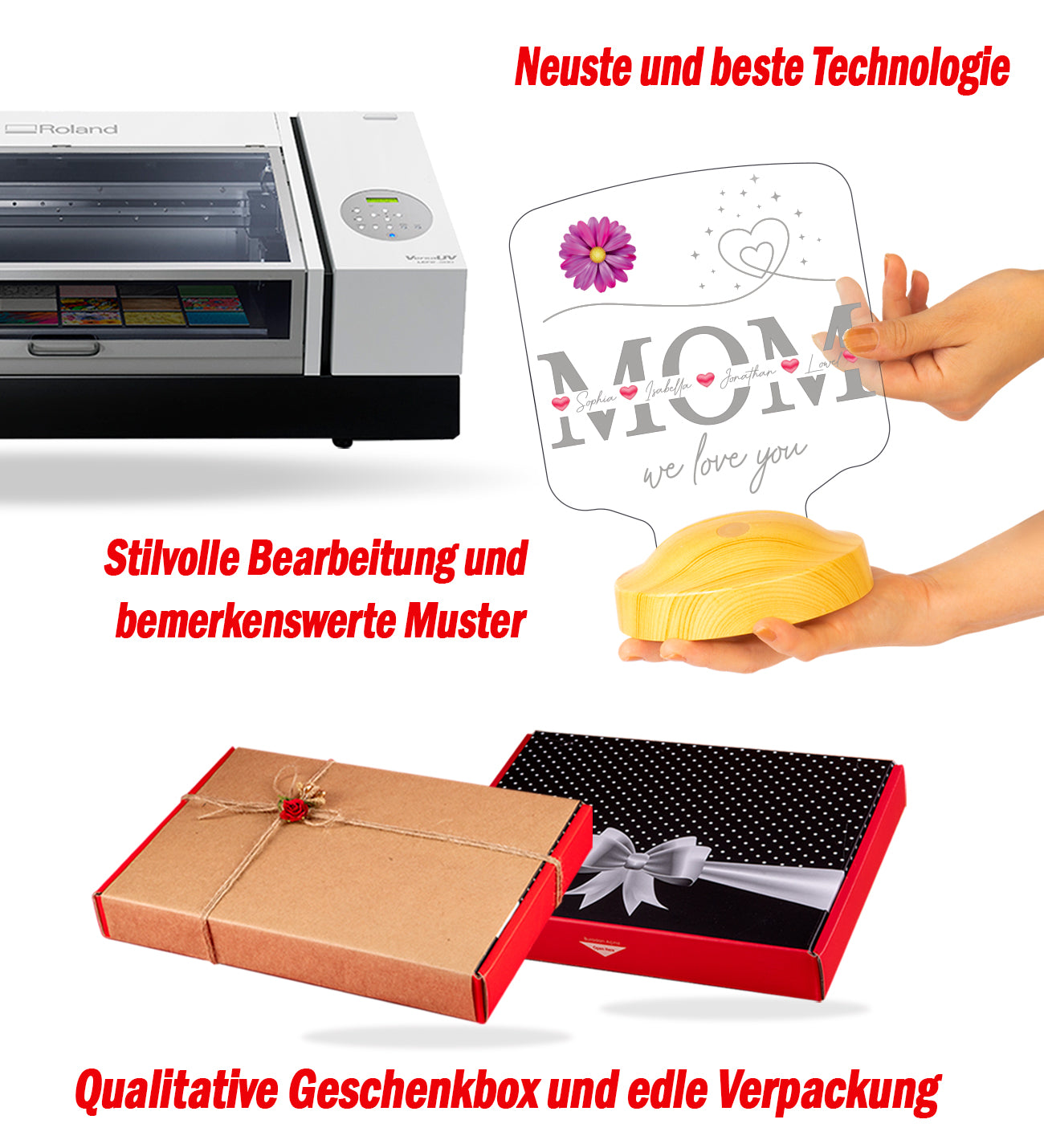 personalisierte LED Geschenkelampe für Mutter, Mama mit hochwertigem Lasergravur als Muttertagsgeschenk
