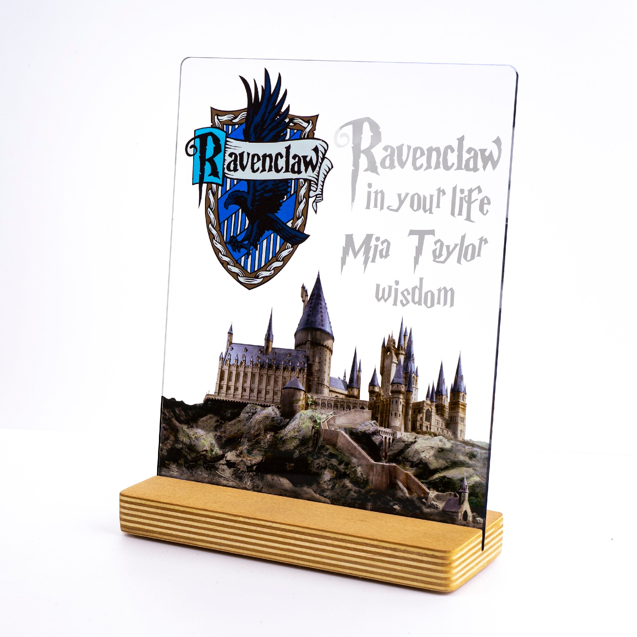 Personalisiertes Harry Potter Ravenclaw Hogwarts Geschenk mit UV-Druck Holzaufsteller & Geschenkbox