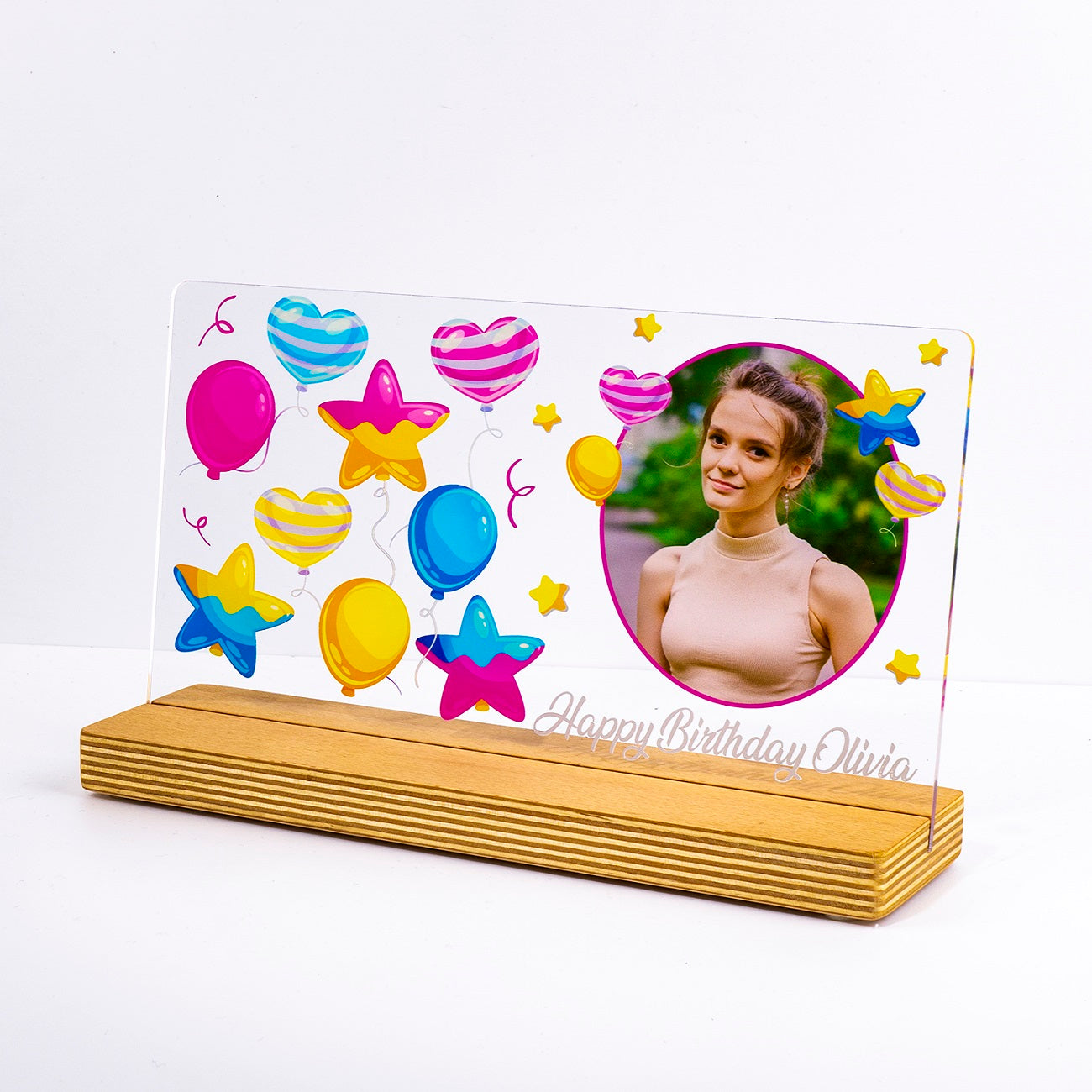 Personalisiertes Fotogeschenk zum Geburtstag mit hochwertigem UV-Druck Holzaufsteller & Geschenkbox