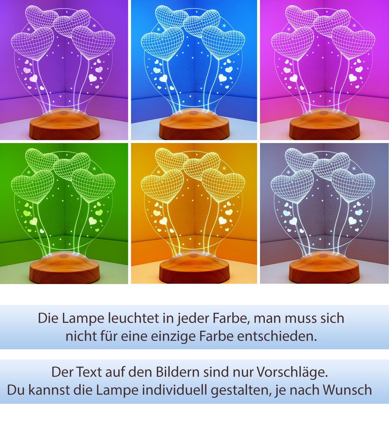 Ballon-Herzen Muttertaggeschenk Personalisierte Lampe mit Wunschtext