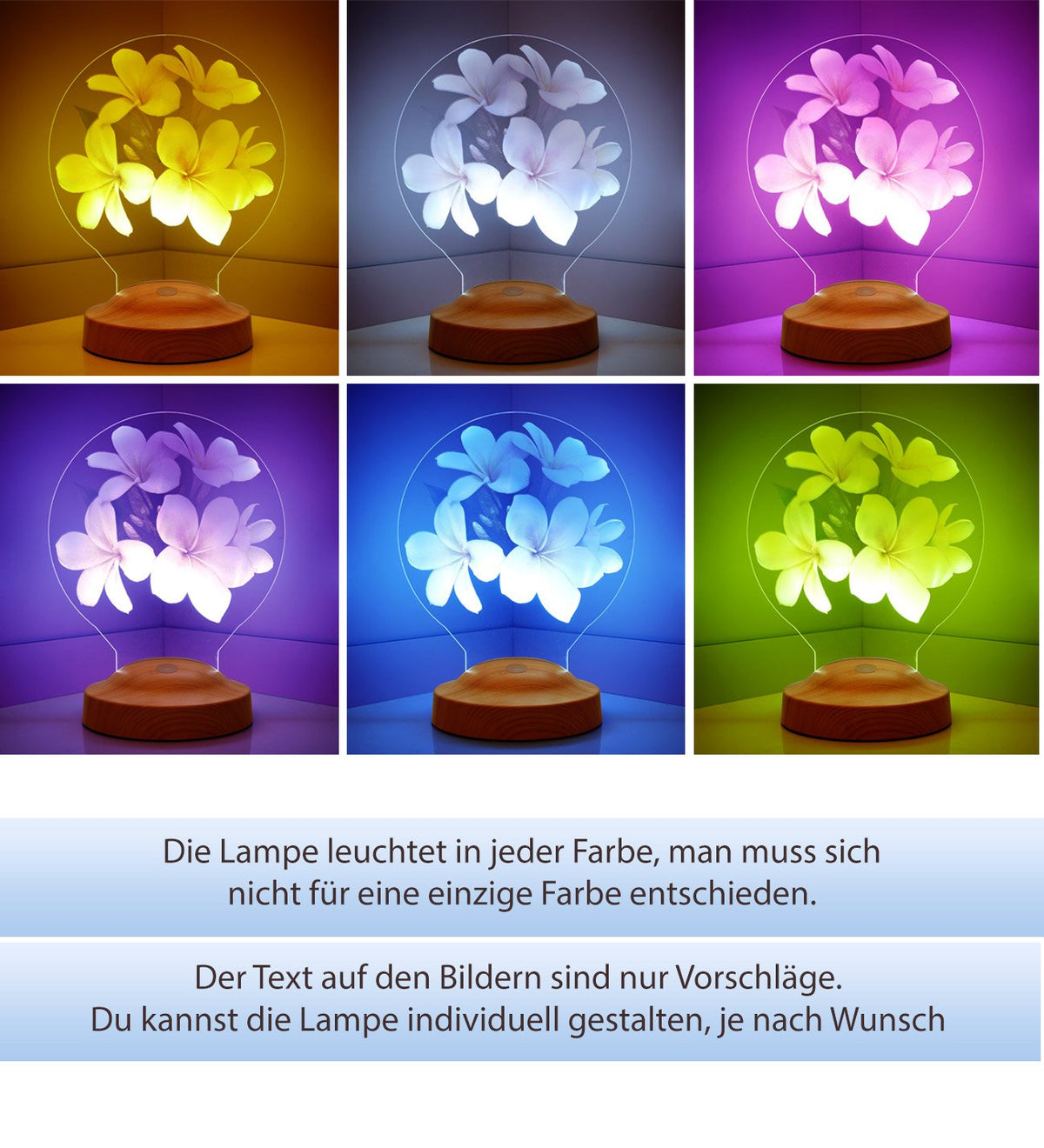 Plumeria Blumen Personalisierte Geschenke Lampe mit Wunschtext