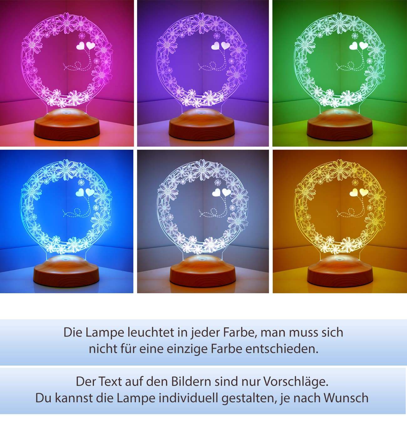 Gänseblümchen Personalisierte Geschenke Lampe mit Wunschtext