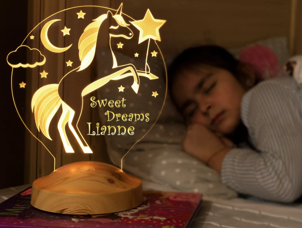 Einhorn Nachtlicht Personalisiert Kinderzimmer Deko Geschenk für kleine Mädchen, Geschenk zum 1. Geburtstag Mädchen