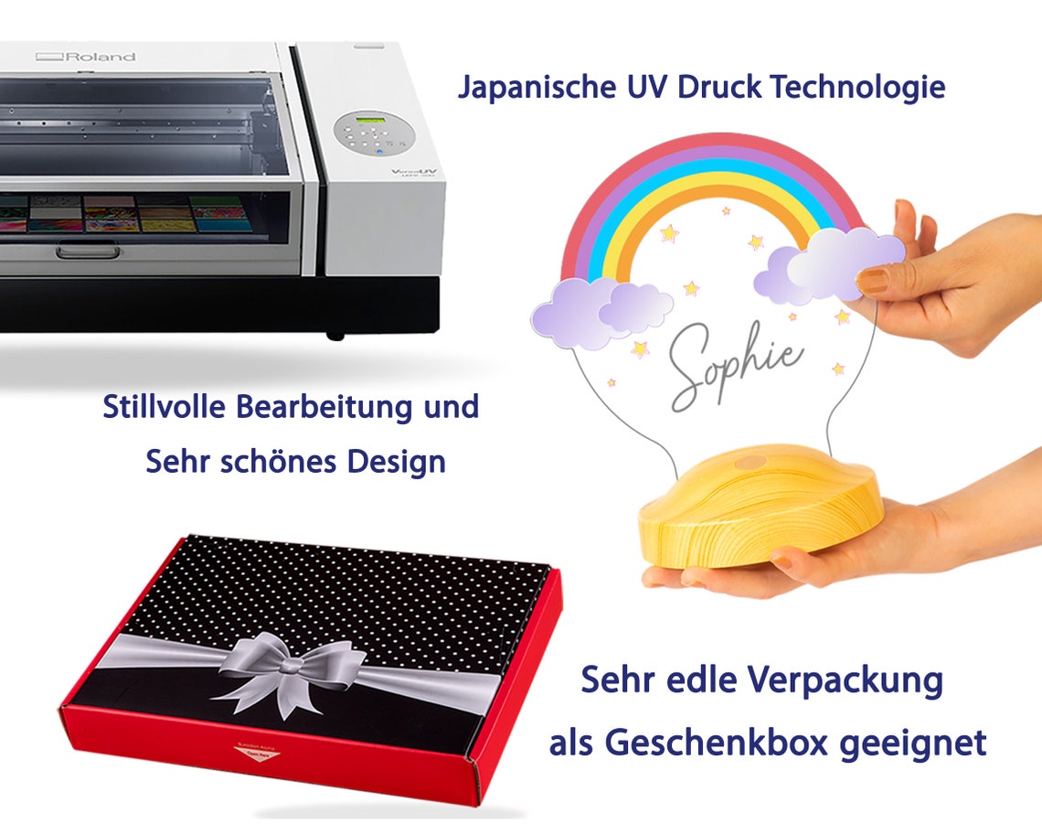 Personalisierte UV Druck Lampe Regenbogen 3D Led Geburtstags Weihnachten Taufgeschenk