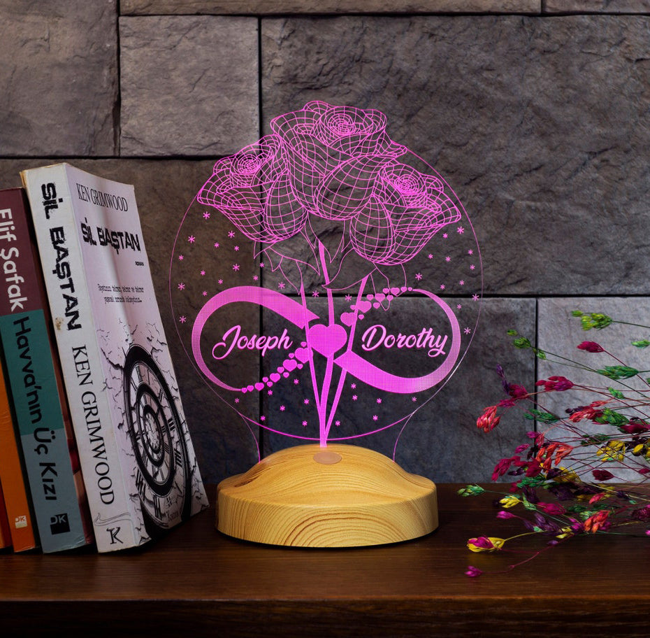 Rosen und Ewigkeit Personalisierte Geschenke Lampe mit Wunschtext