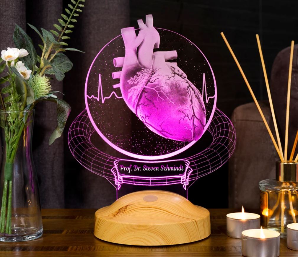 Personalisierte 3D-Lampe für Herzchirurgen, Kardiologengeschenk mit Gravur