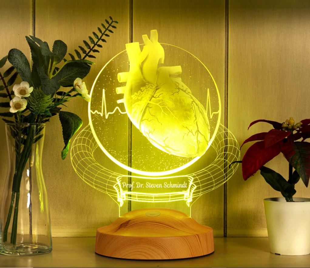 Personalisierte 3D-Lampe für Herzchirurgen, Kardiologengeschenk mit Gravur
