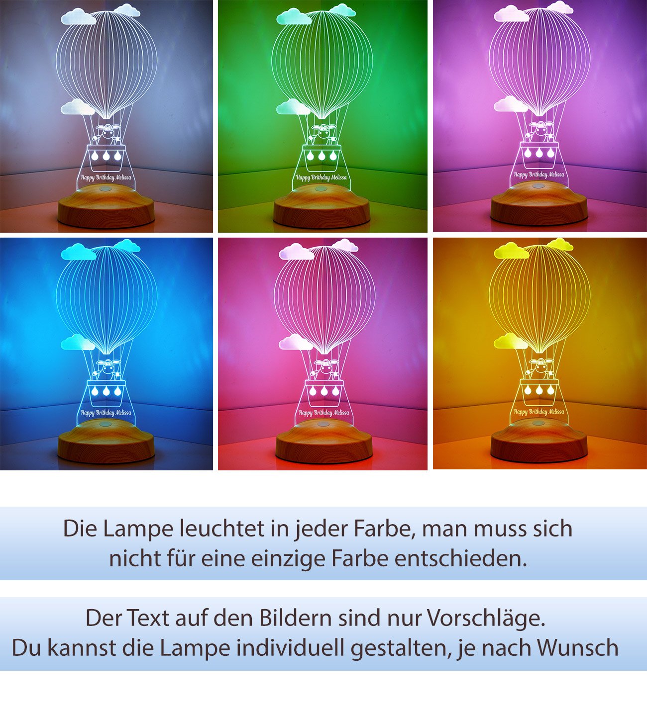 Schaf im Heißluftballon Personalisierte Geschenke Lampe mit Wunschtext