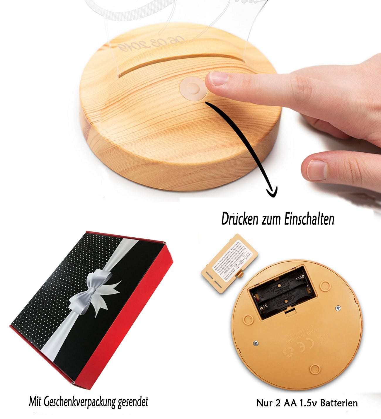 Foto Lampe mit Wunschtext & eigenes Bild mit hohe Qualität UV Druck 3D Vision LED Nachtlicht für Hochzeit oder Muttertag