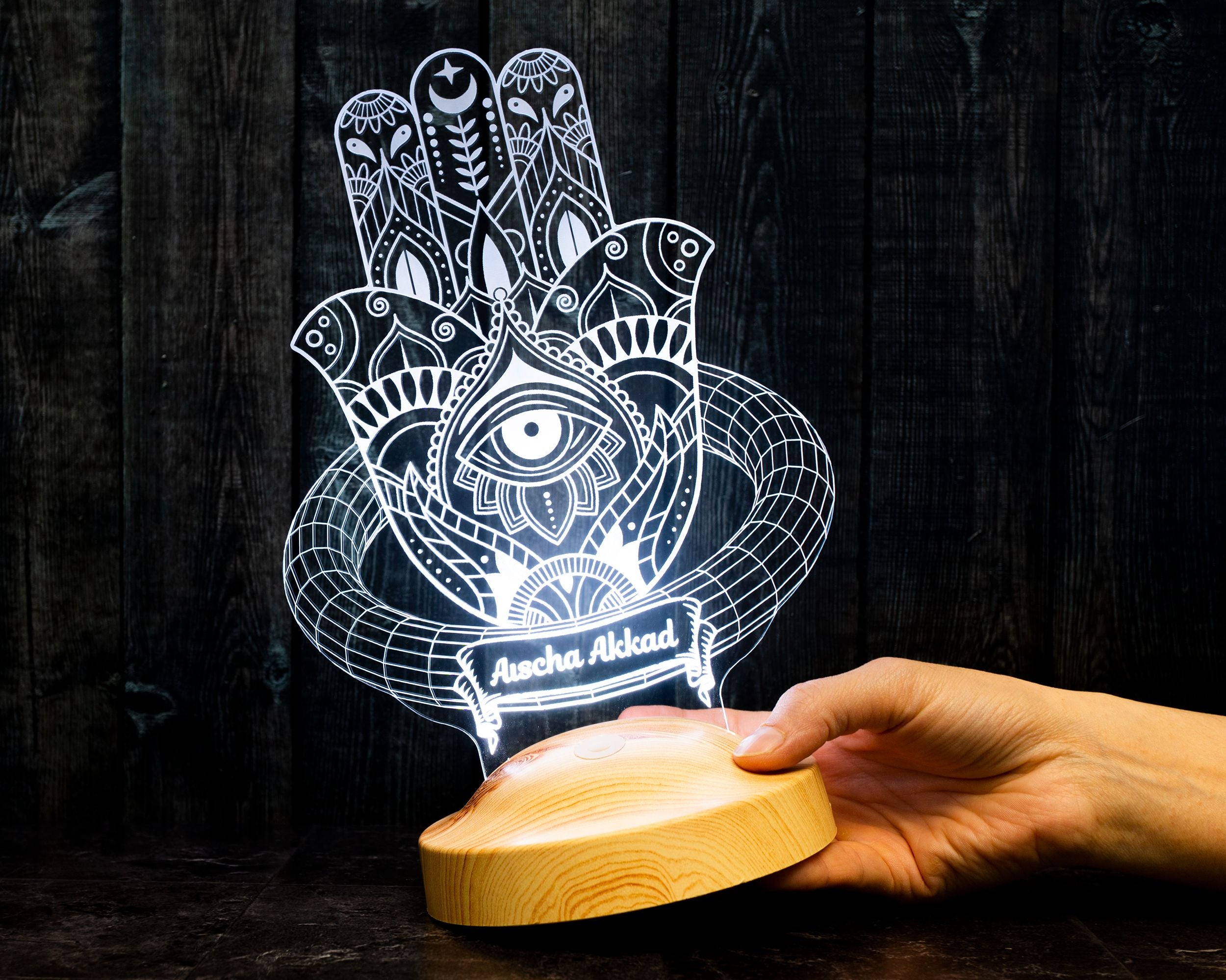 Hamsa Ramadan Deko Islamische Eid Mubarak Dekoration 3D Led Lampe