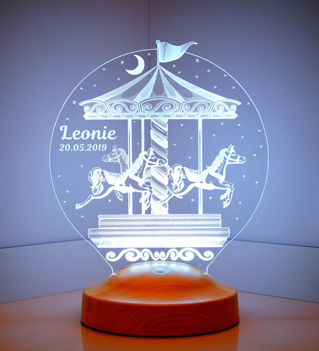 Karussell Personalisierte Lampe Geschenk für Kinder Baby mit Wunschtext