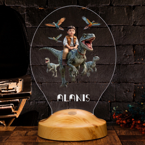 Personalisierte KI LED Lampe – Dein Foto auf einem T-Rex