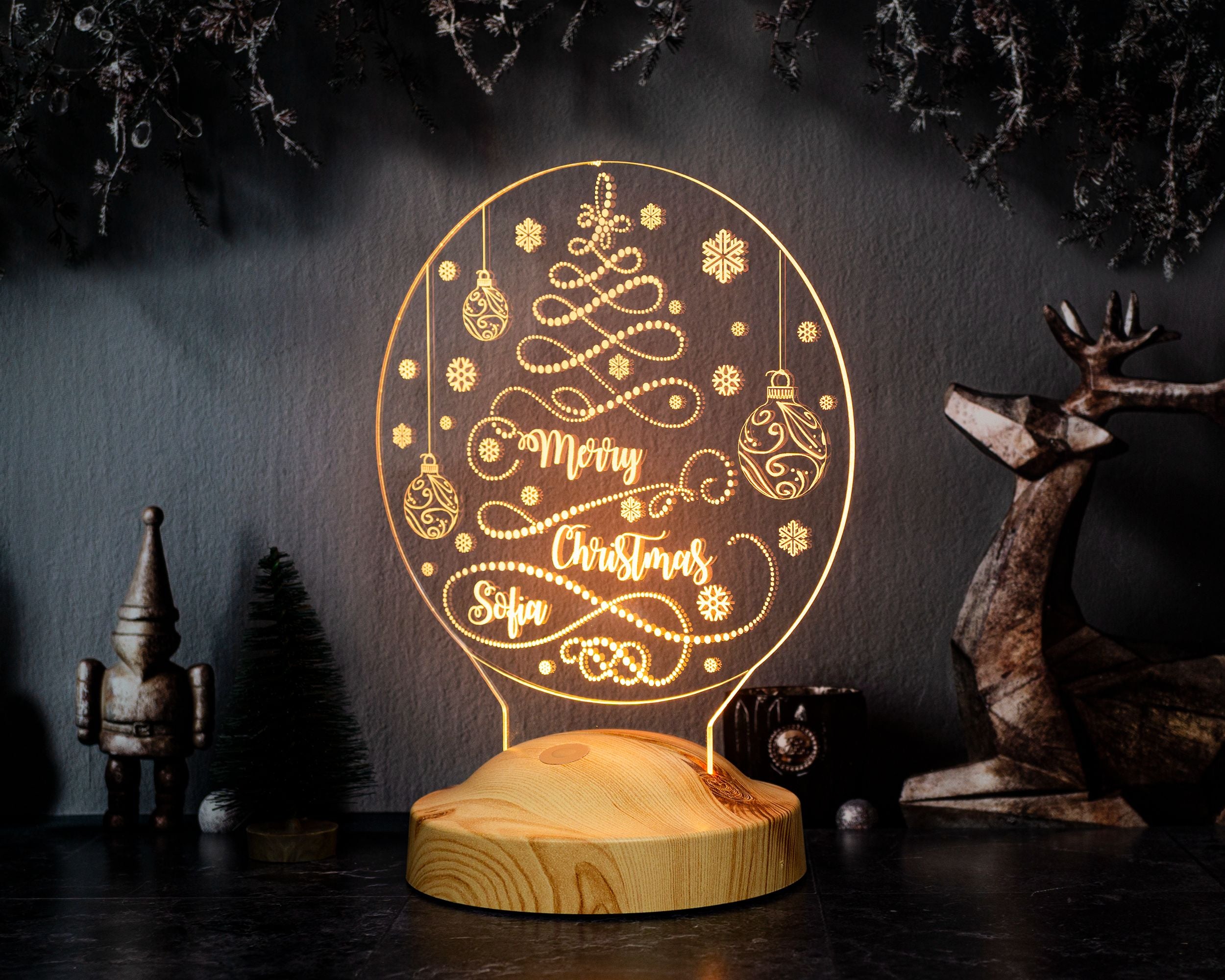 Weihnachtsbaum Motiv Personalisierte Lampe mit Gravur