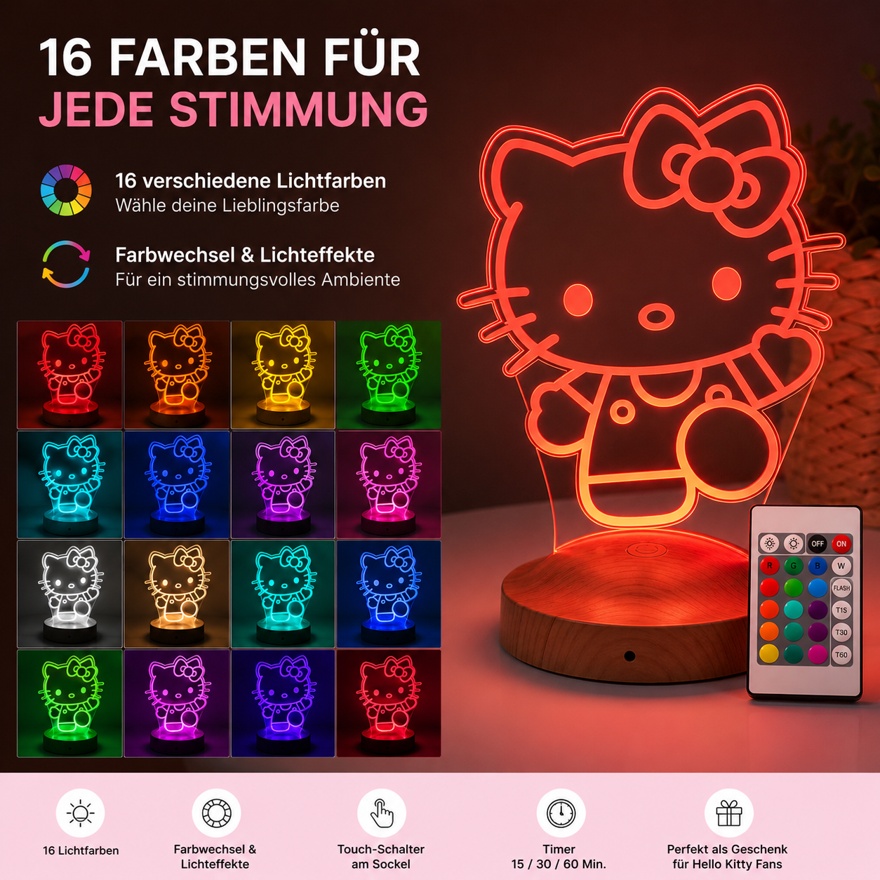 Personalisierte  Hello Kitty 3D Nachtlampe | Geschenk für Mädchen | Kinderzimmer Deko | Babyzimmer