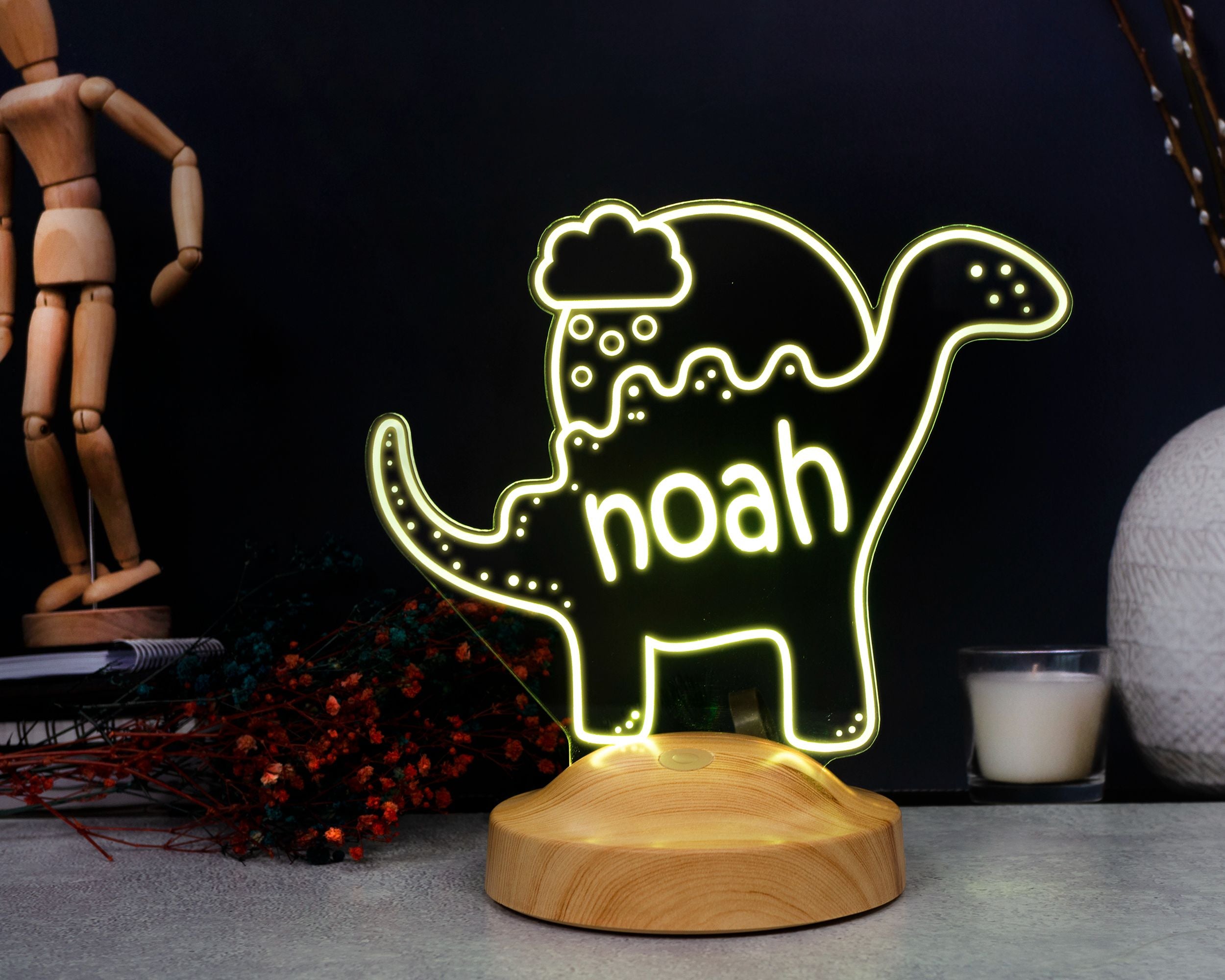 LED Nachtlicht Kinder personalisiert - Dinosaurier Aquarell Dino Lampe