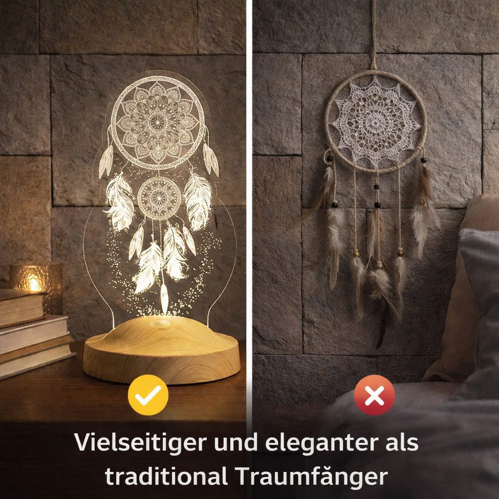 TRAUMFÄNGER PERSONALISIERTE 3D LAMPE MIT WUNSCHTEXT DREAMCATCHER