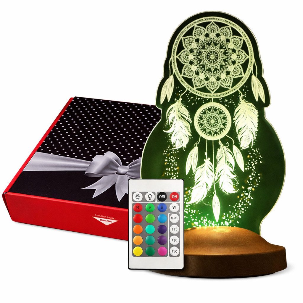 TRAUMFÄNGER PERSONALISIERTE 3D LAMPE MIT WUNSCHTEXT DREAMCATCHER