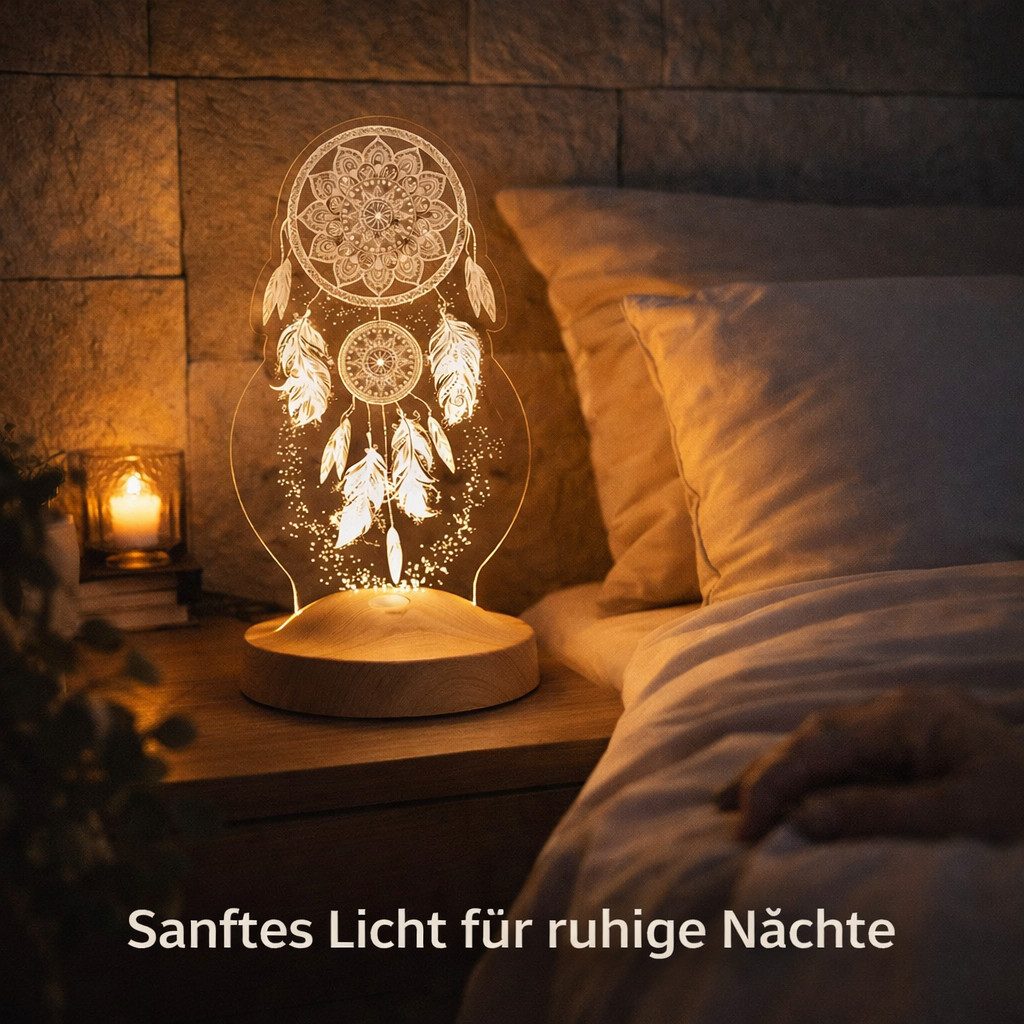 TRAUMFÄNGER PERSONALISIERTE 3D LAMPE MIT WUNSCHTEXT DREAMCATCHER