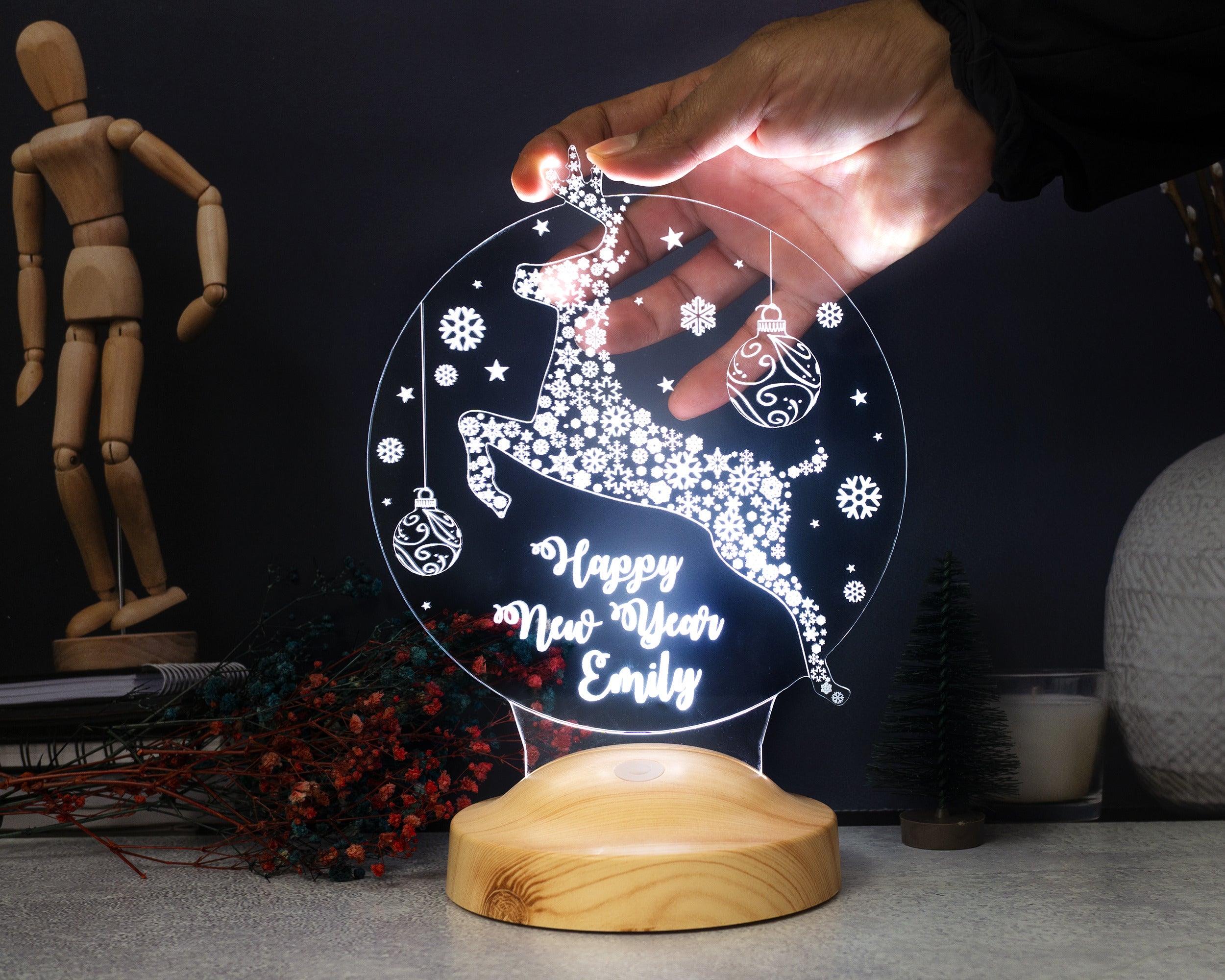 Weihnachtshirsch Personalisierte Lampe Mit Gravur Wunschtext Geschenkbox