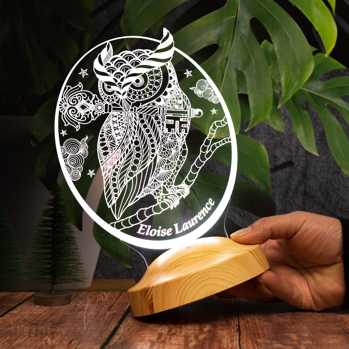 EULE PERSONALISIERTE LAMPE MIT GRAVIERUNG 3D VISION LED NACHTLICHT