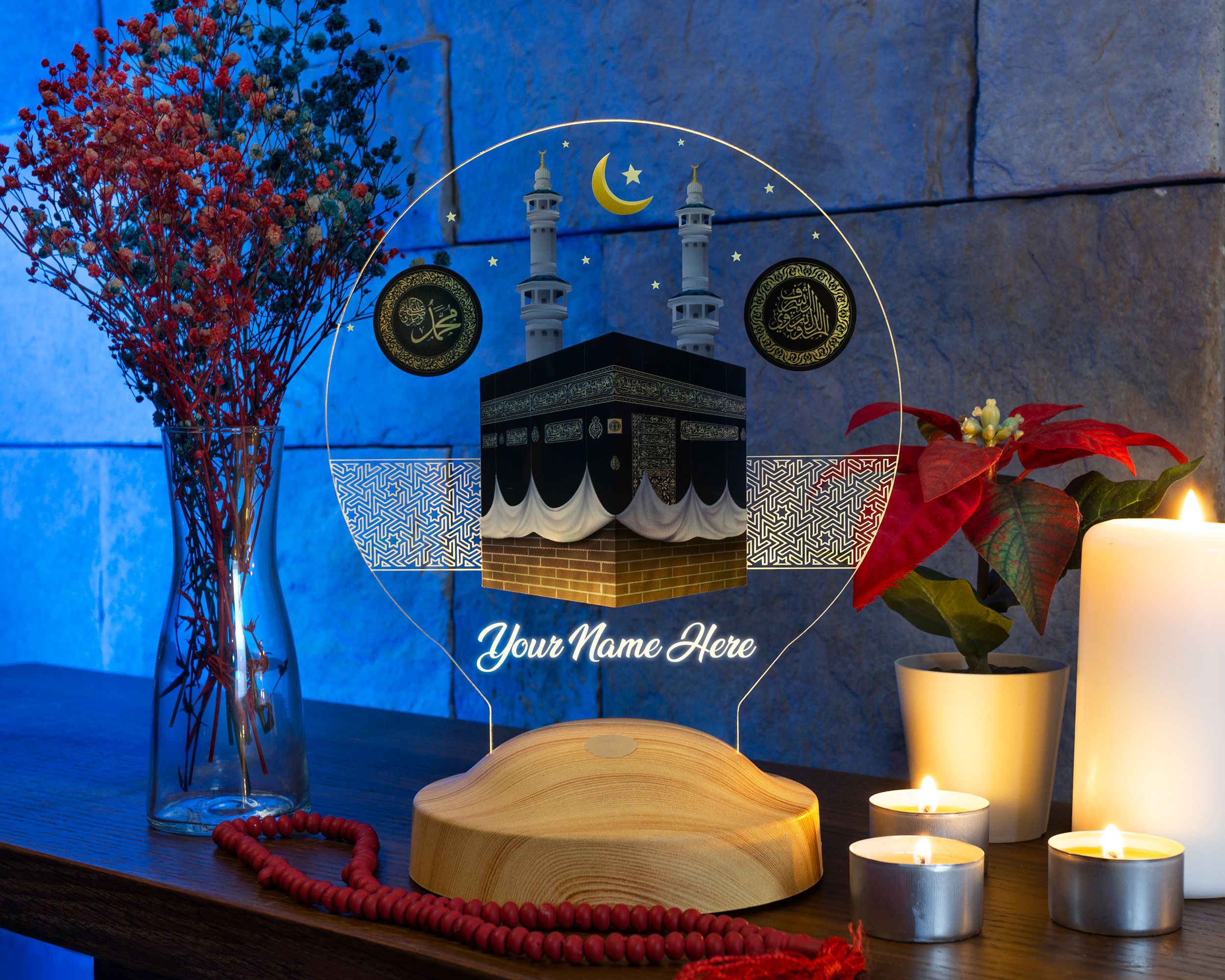 Kaaba Ramadan Deko Islamische Eid Mubarak Dekoration 3D Led Lampe
