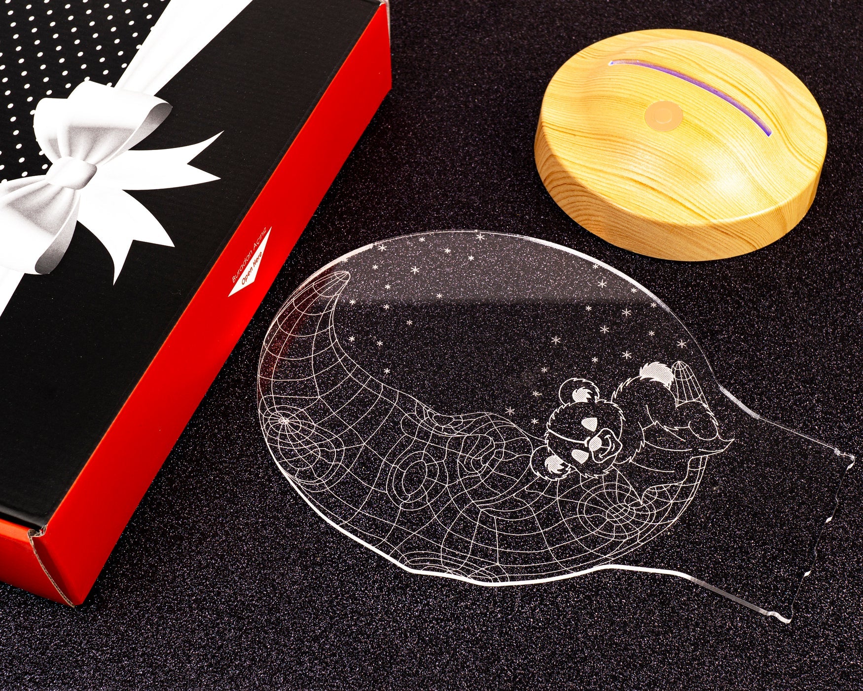 Der Mann im Mond mit Teddy Personalisierte Lampe für Kinder