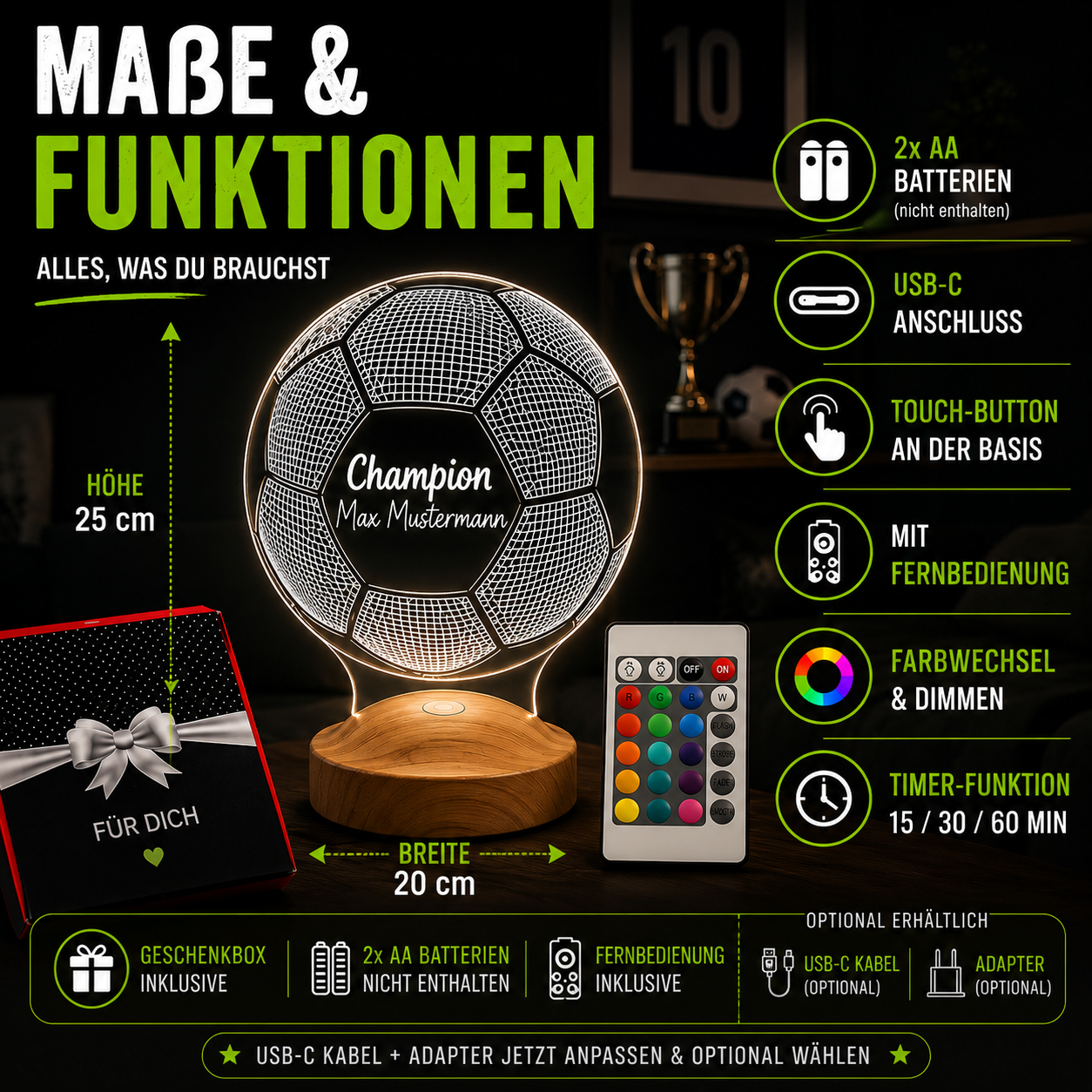 Personalisierte Fußball Lampe mit Wunschtext – das perfekte Geschenk für Fußballfans