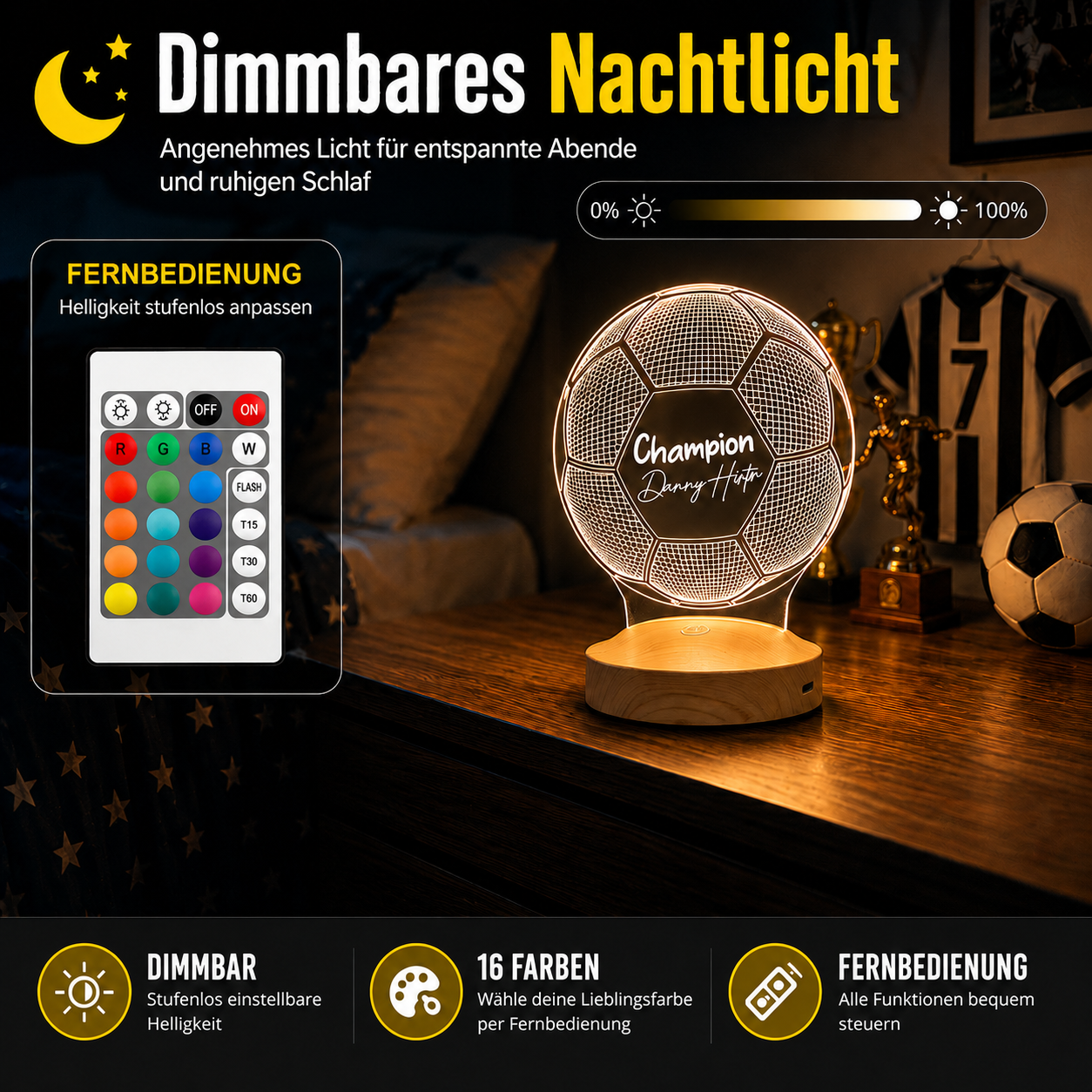 Personalisierte Fußball Lampe mit Wunschtext – das perfekte Geschenk für Fußballfans