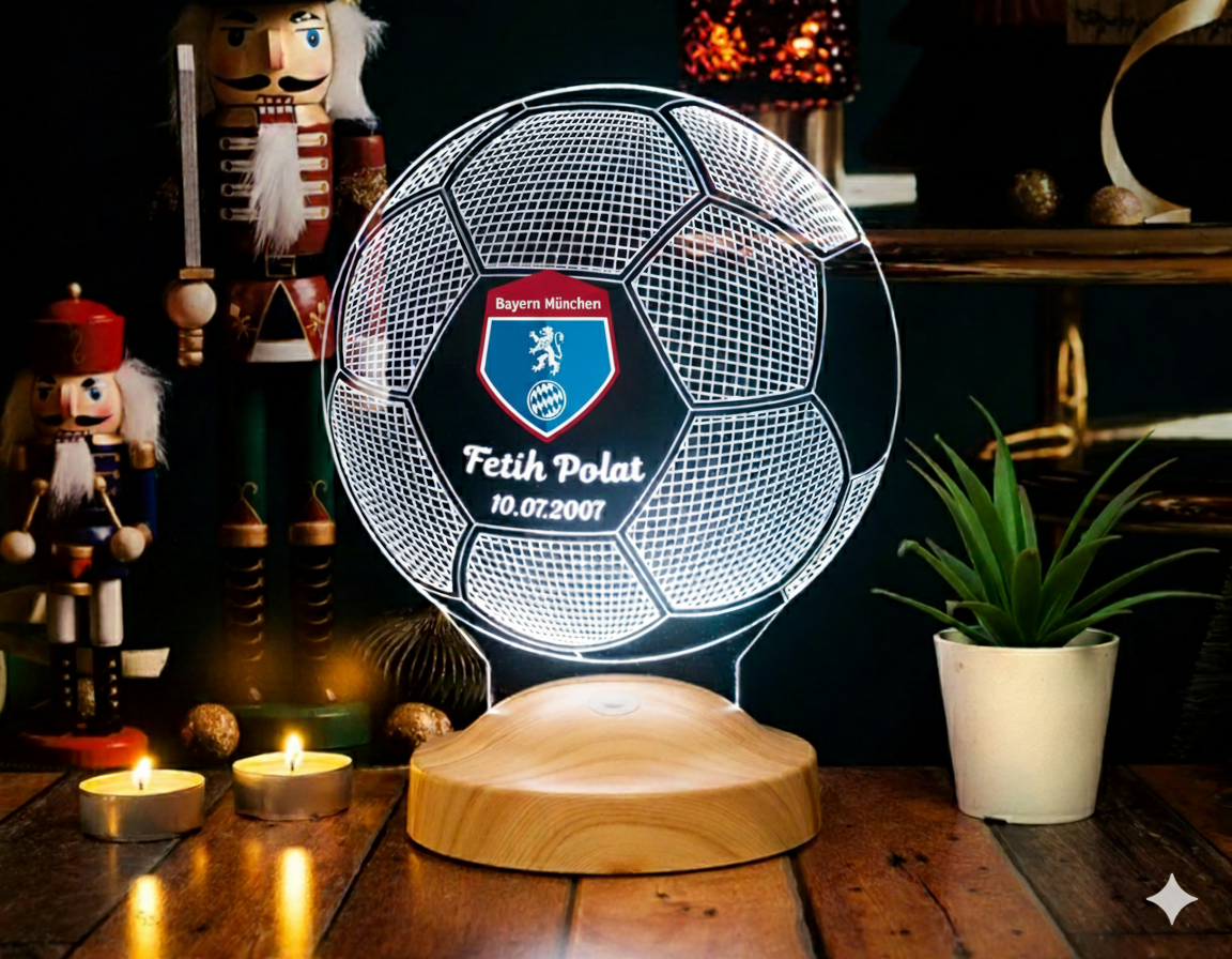 Fußball Personalisierte Lampe mit Wunschtext und Team Logo